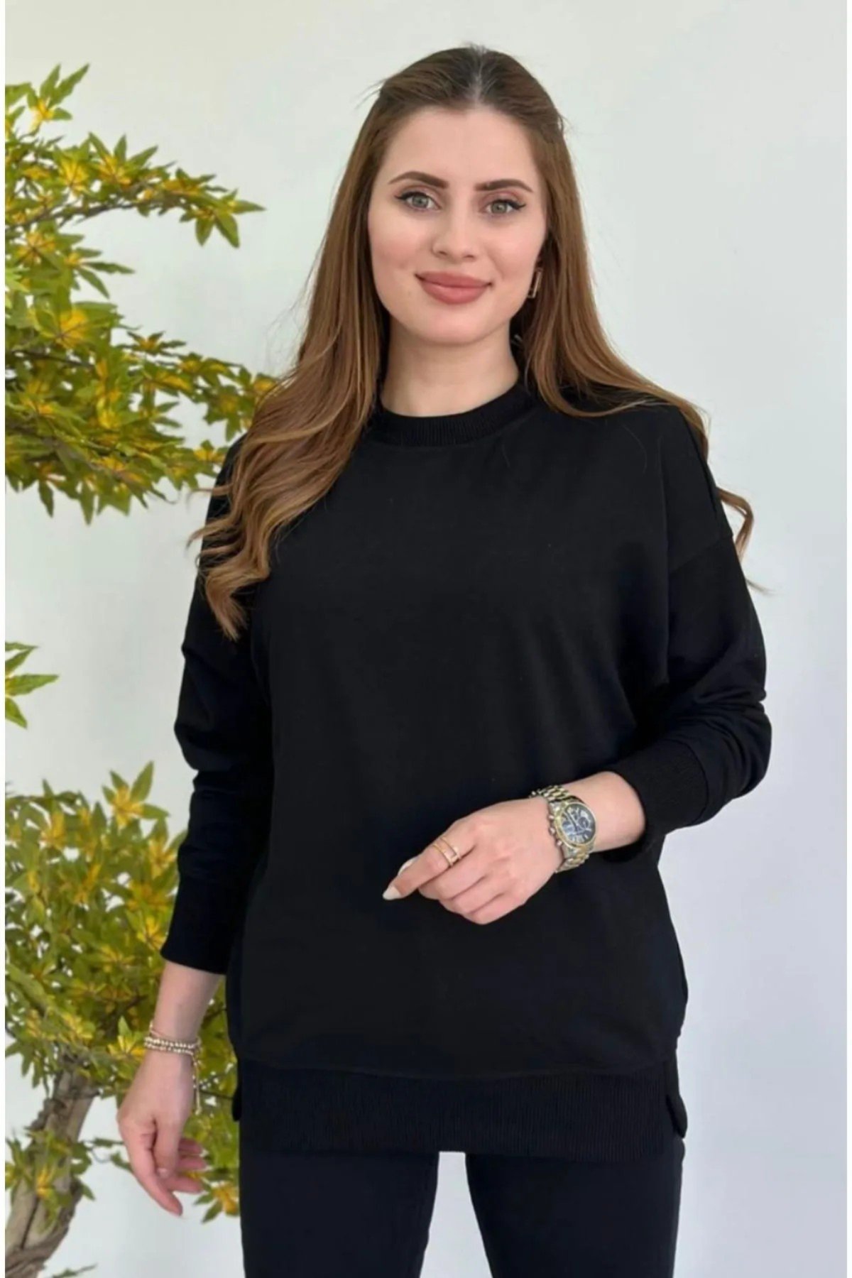 MARIQUITA ORJ SİYAH DÜŞÜK OMUZ UZUN KOLLU SWEATSHIRT