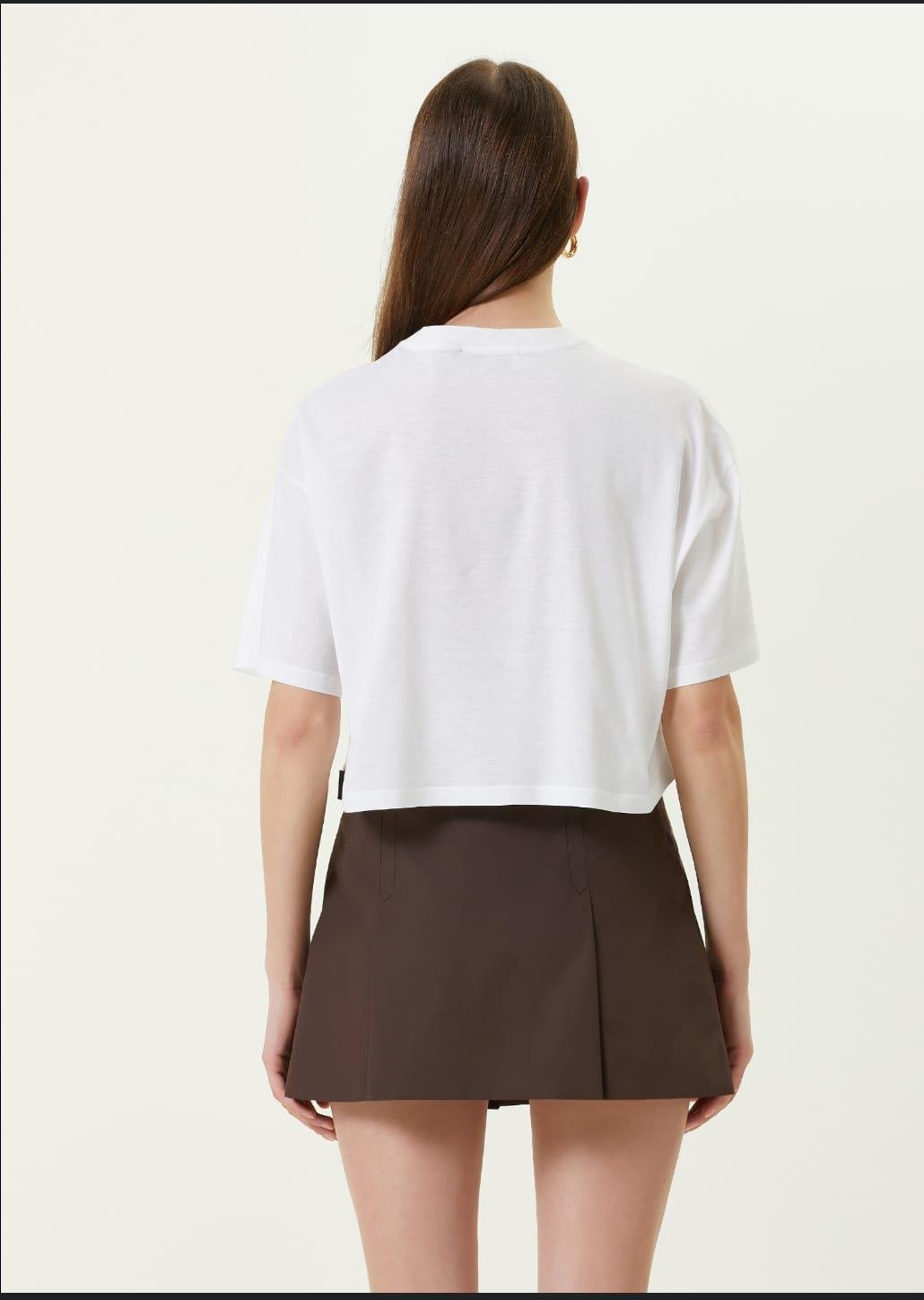 MIU MIU MODEL BEYAZ CROP OVERSIZE T-SHIRT