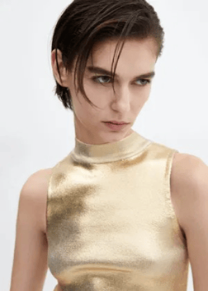 MNG ORJ.METALİK SARI KNIT TOP DİK YAKA  ATLET