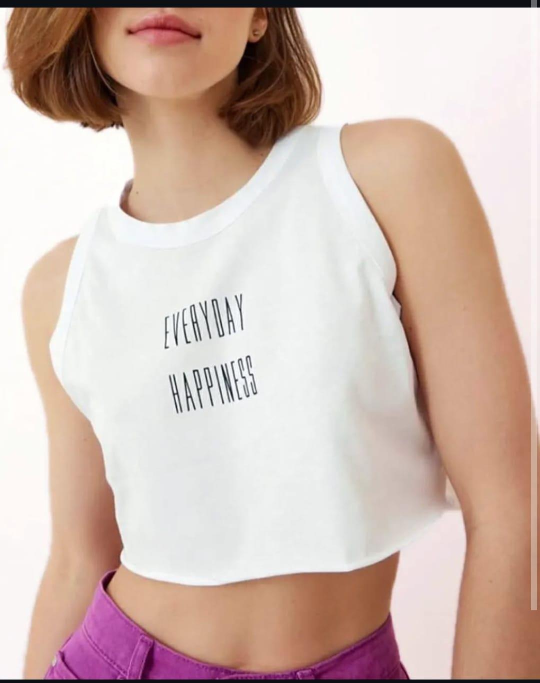 NEW LOOK ORJ BEYAZ HALTER YAKA YAZI BASKILI CROP 