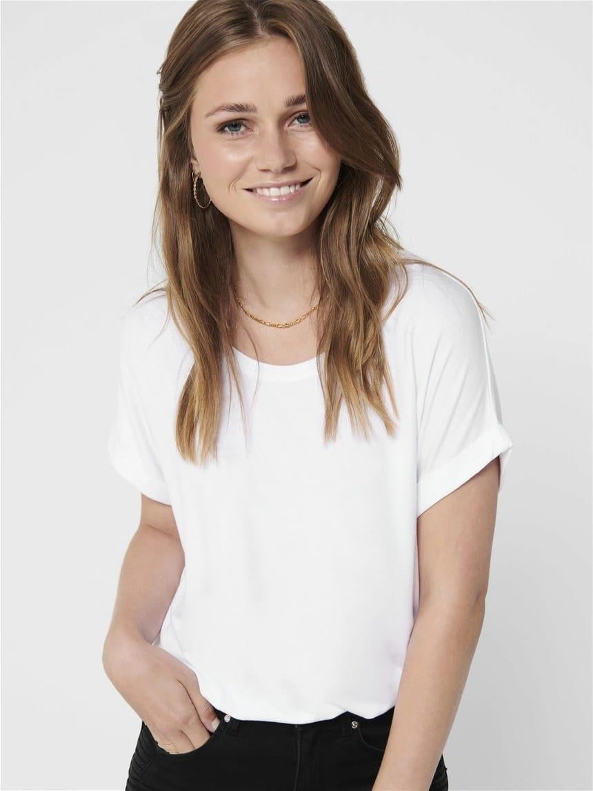 ONLY ORJ BEYAZ BİSİKLET YAKA BASIC T-SHIRT