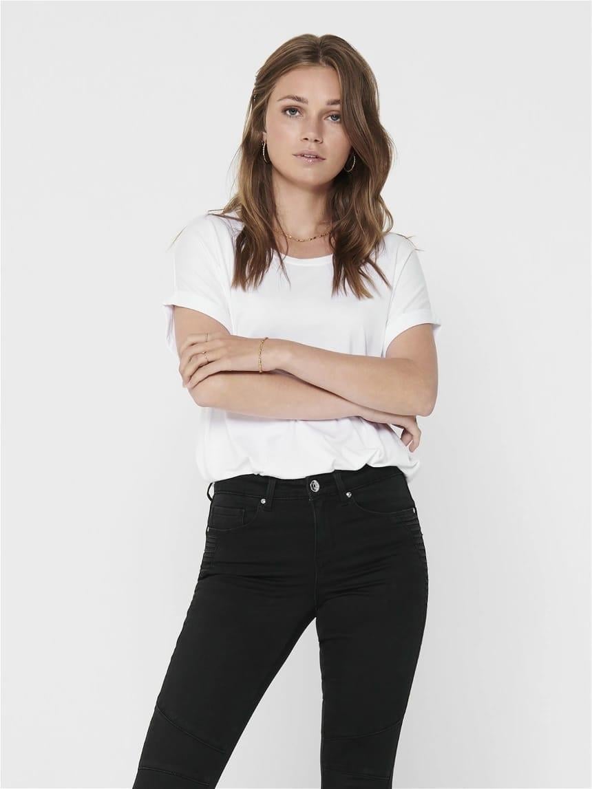 ONLY ORJ BEYAZ BİSİKLET YAKA BASIC T-SHIRT