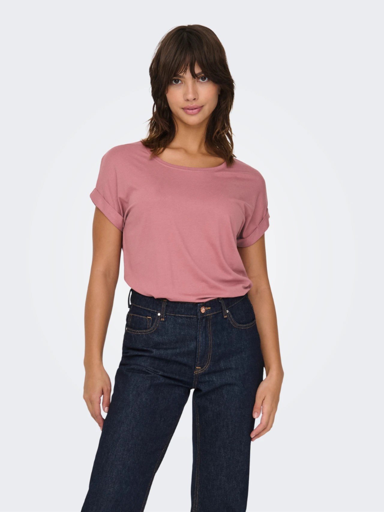 ONLY ORJ GÜL KURUSU BİSİKLET YAKA BASIC T-SHIRT