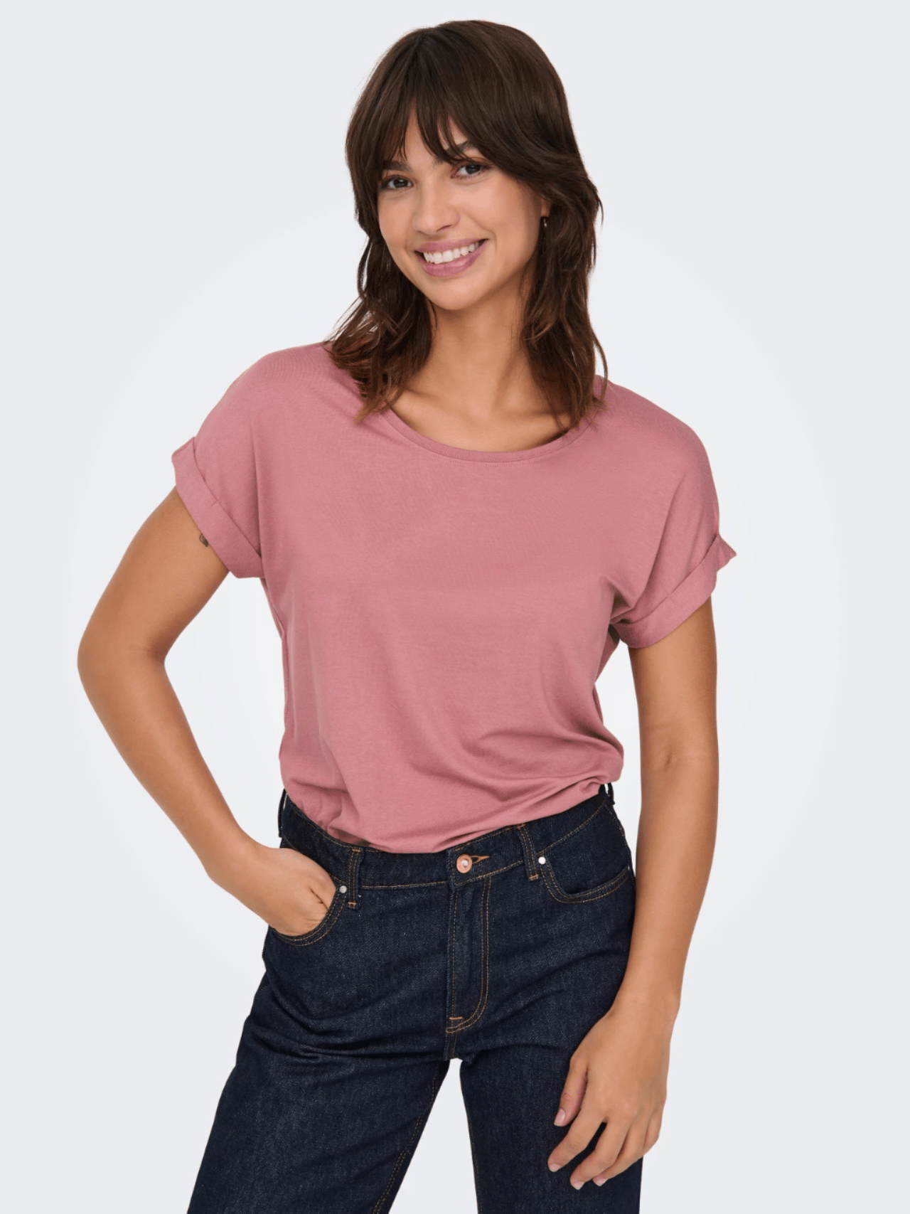 ONLY ORJ GÜL KURUSU BİSİKLET YAKA BASIC T-SHIRT