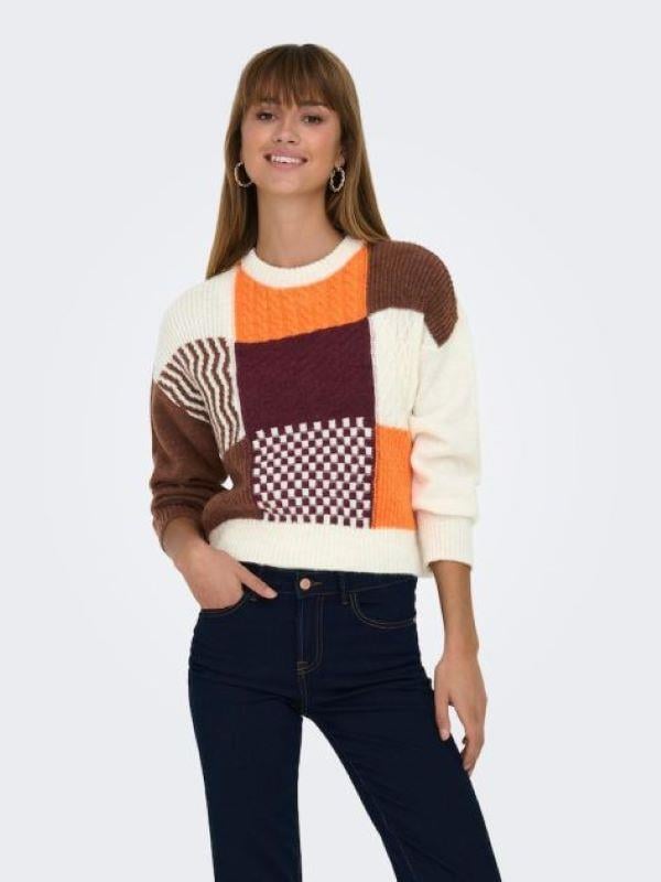 ONLY ORJ KISA RENKLİ BLOCK O-NECK  KAZAK