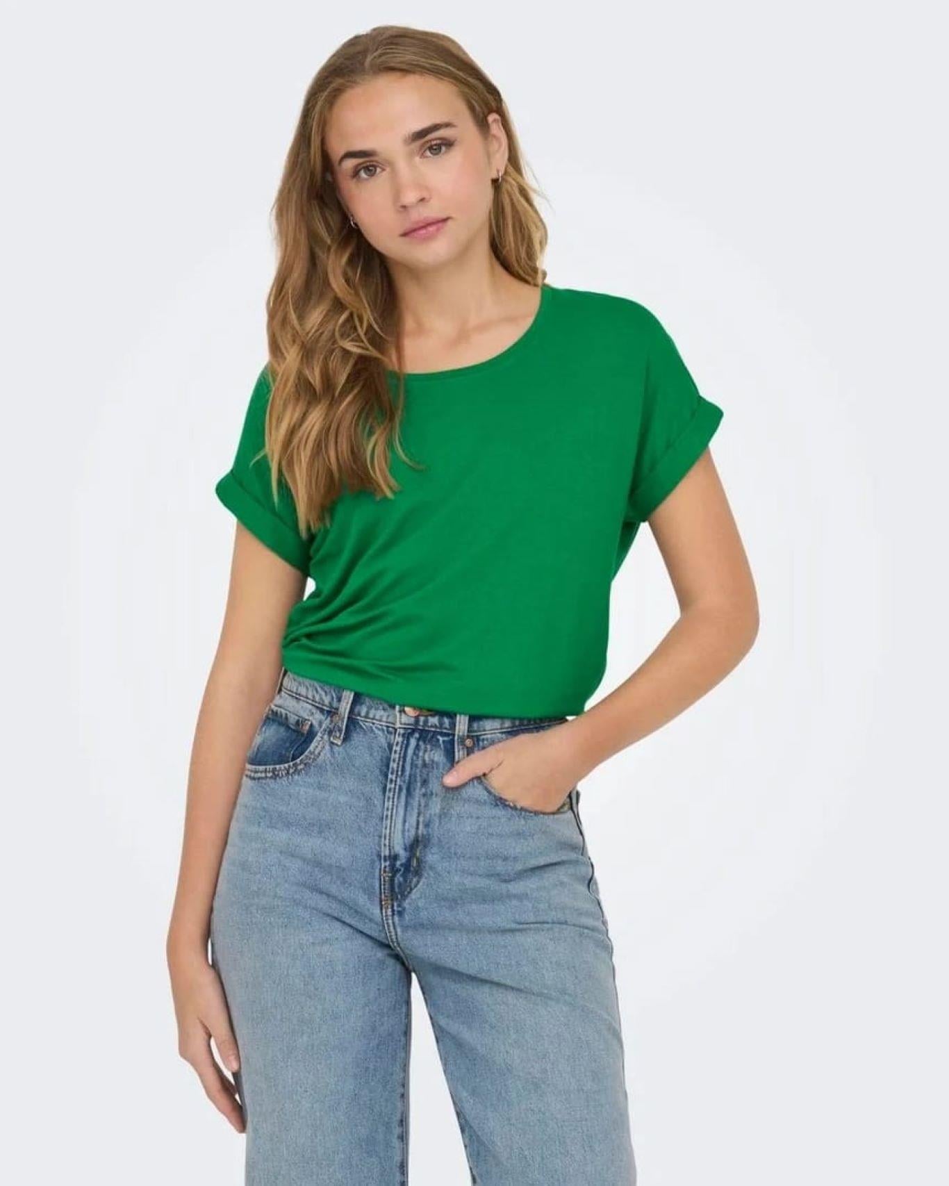 ONLY ORJ YEŞİL BİSİKLET YAKA BASIC T-SHIRT