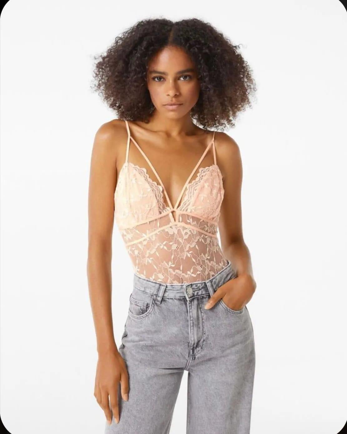ORJ.MARKA PUDRA TRANSPARAN ASKILI ÇITÇITLI BODYSUIT