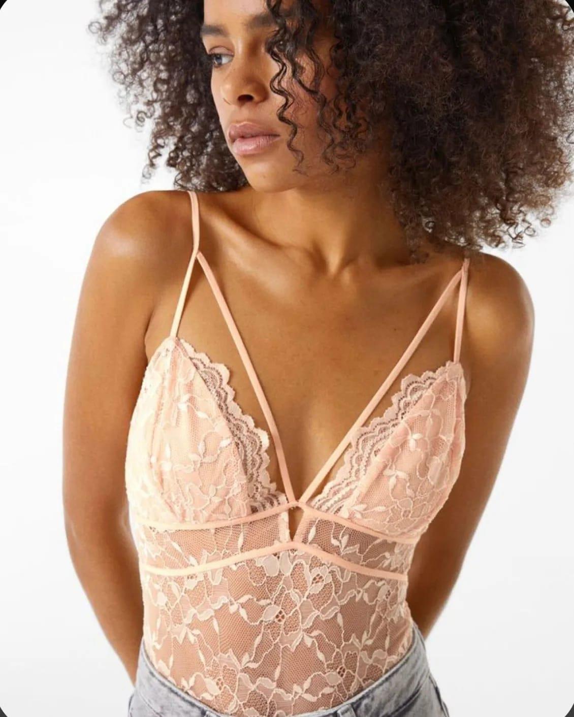 ORJ.MARKA PUDRA TRANSPARAN ASKILI ÇITÇITLI BODYSUIT
