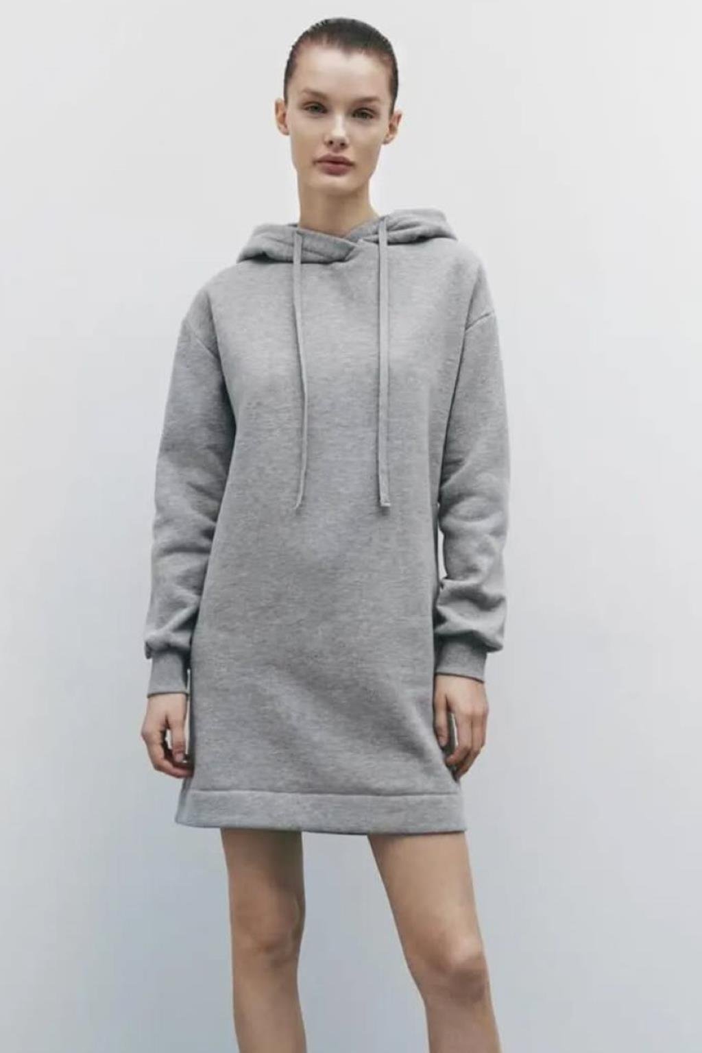 ORJ MARKA AÇIK GRİ KAPÜŞONLU SWEATSHIRT MİNİ ELBİSE