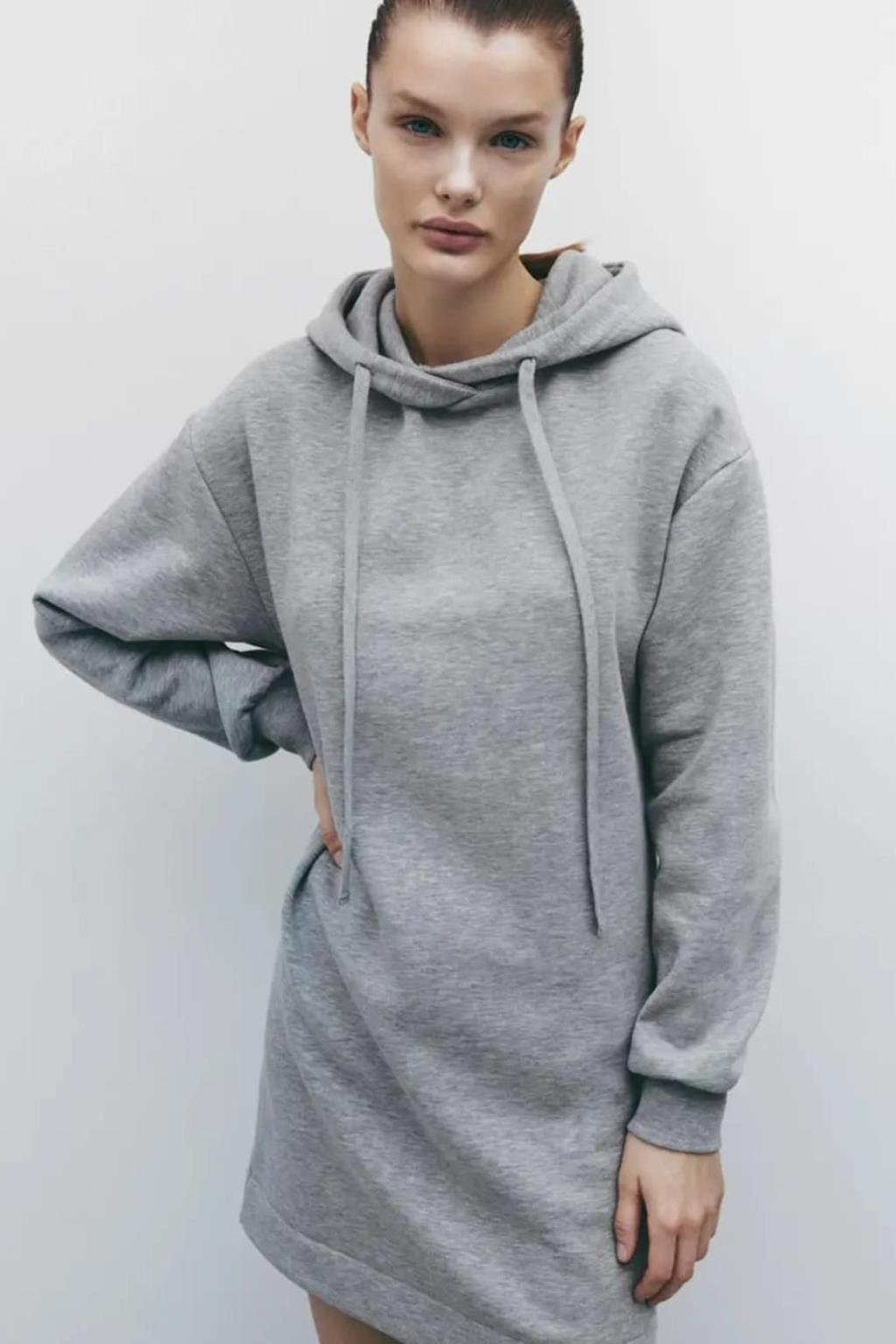 ORJ MARKA AÇIK GRİ KAPÜŞONLU SWEATSHIRT MİNİ ELBİSE