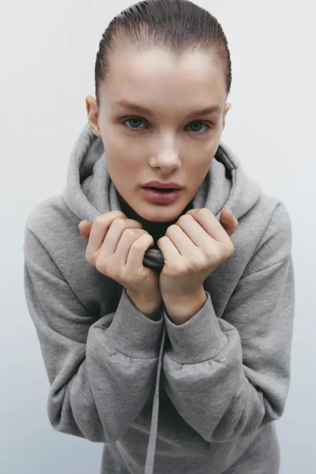 ORJ MARKA AÇIK GRİ KAPÜŞONLU SWEATSHIRT MİNİ ELBİSE