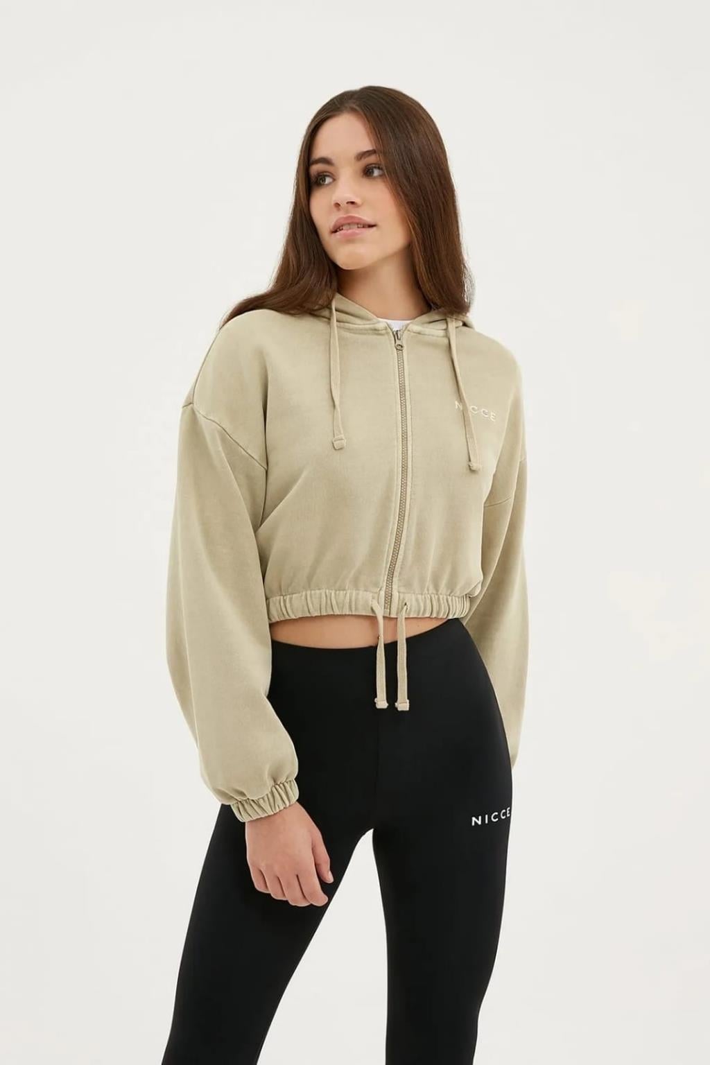 ORJ MARKA BEJ CROP KAPÜŞONLU SWEATSHIRT