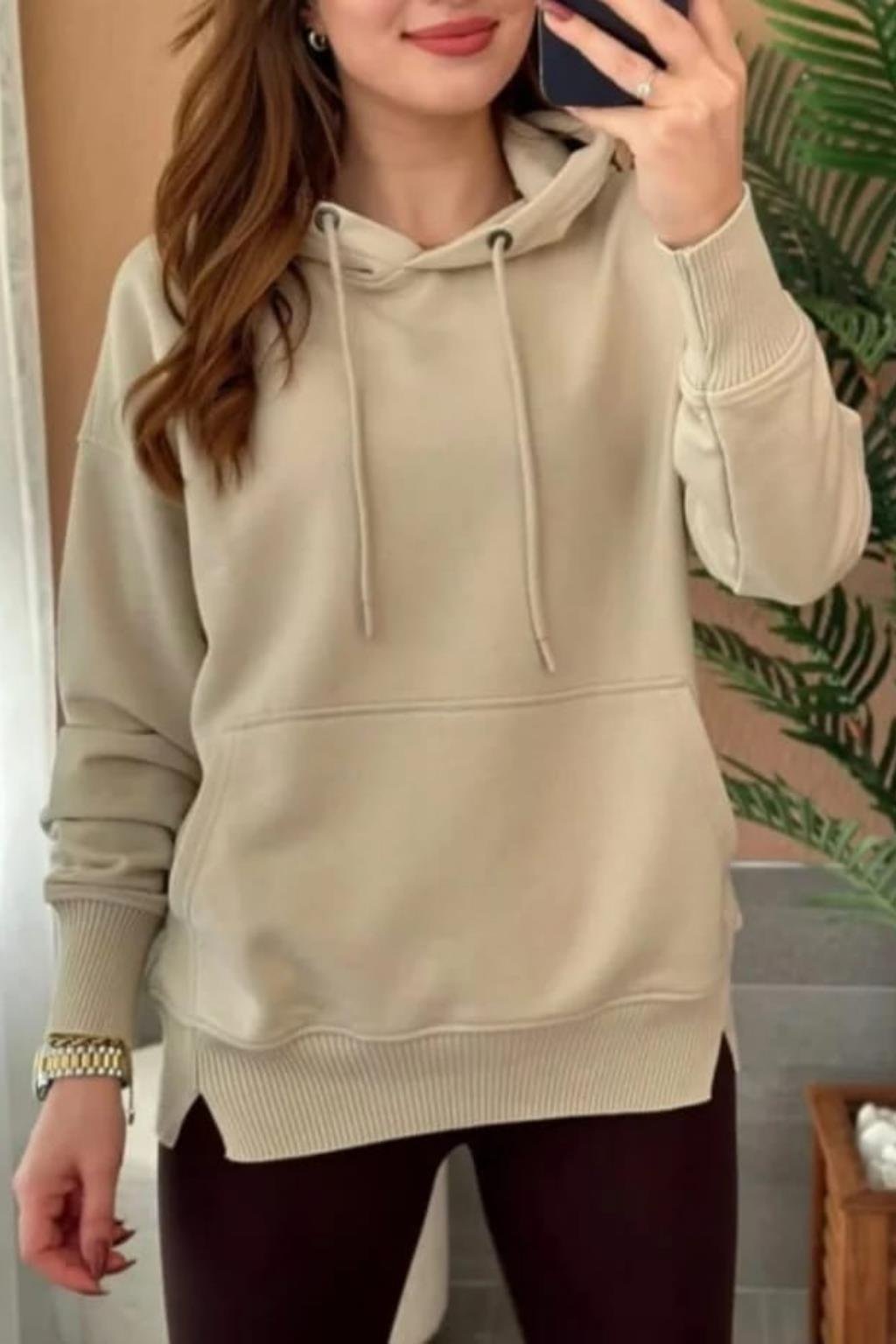 ORJ MARKA BEJ UZUN KOL KAPÜŞONLU SWEATSHIRT