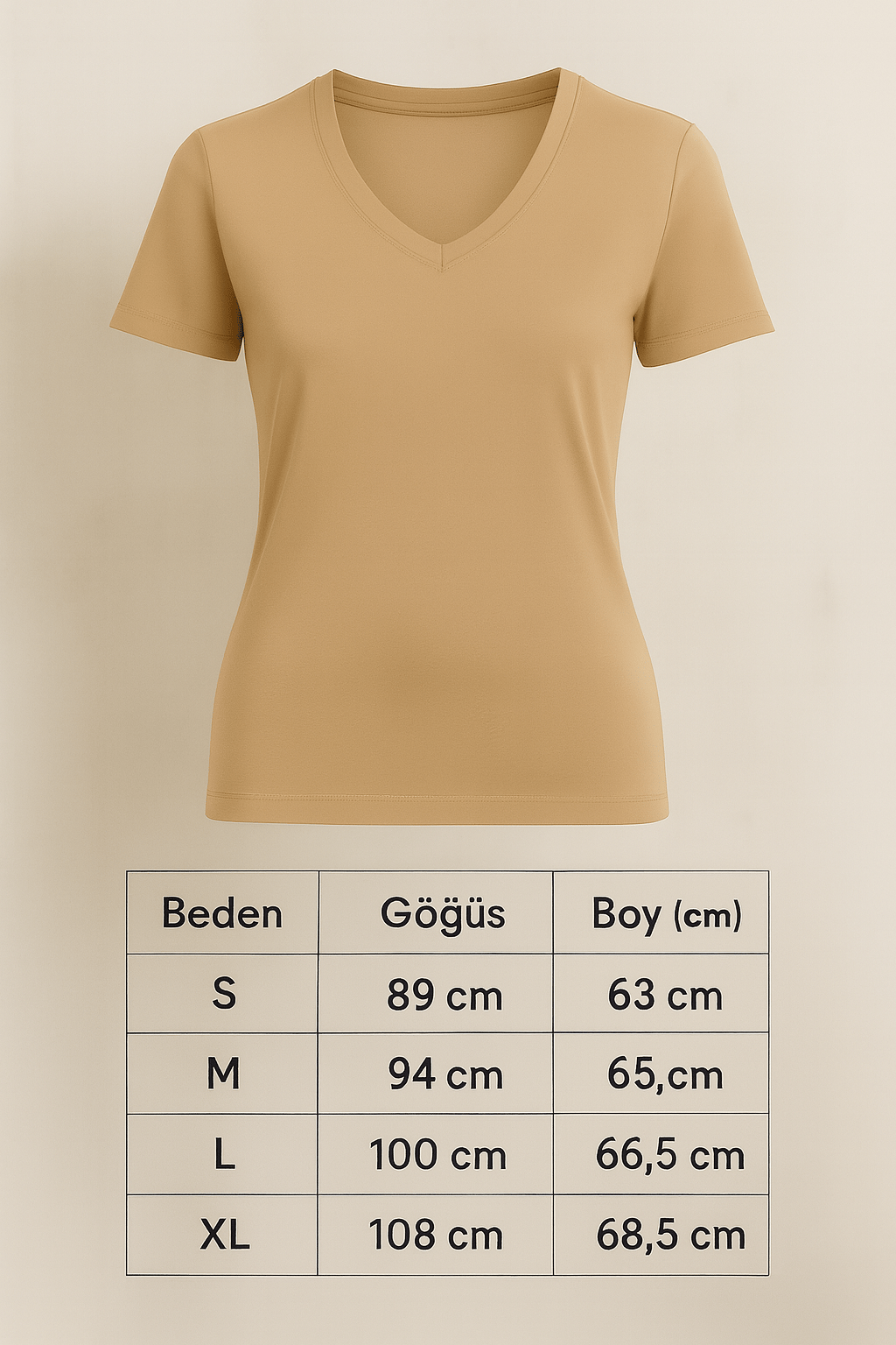 ORJ MARKA BEJ V YAKA MODAL FİT T-SHİRT