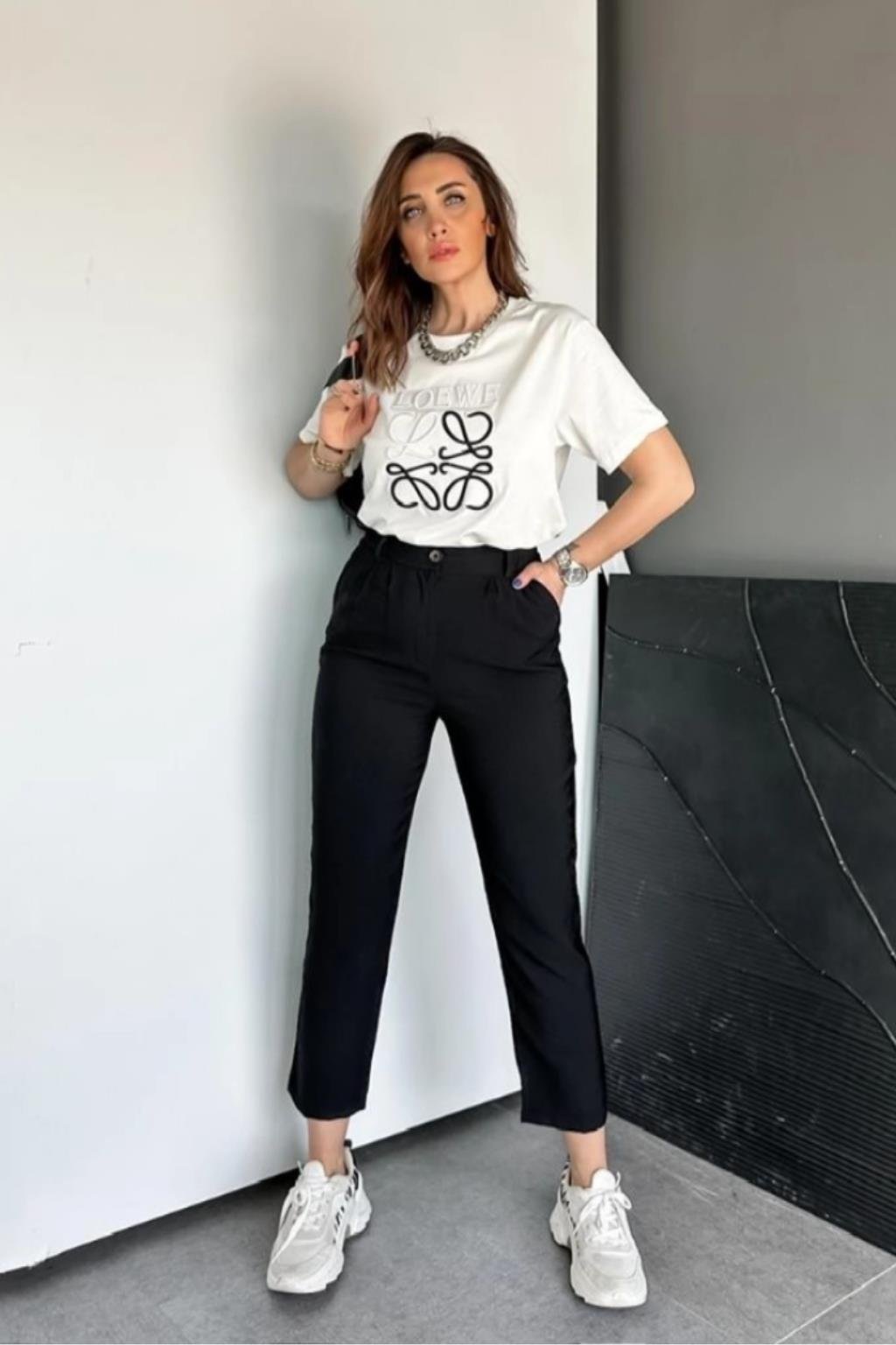 ORJ MARKA BEYAZ BASKILI BİSİKLET YAKA T-SHIRT