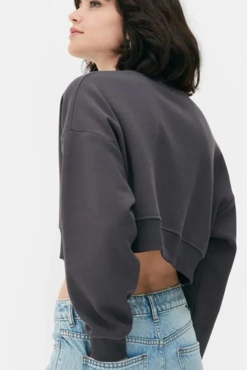 ORJ MARKA FÜME BASKILI OVERSIZE CROP SWEATSHIRT