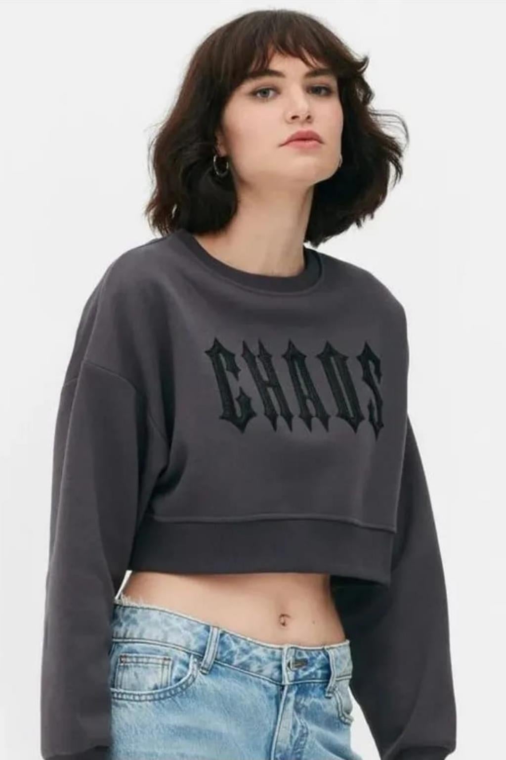 ORJ MARKA FÜME BASKILI OVERSIZE CROP SWEATSHIRT