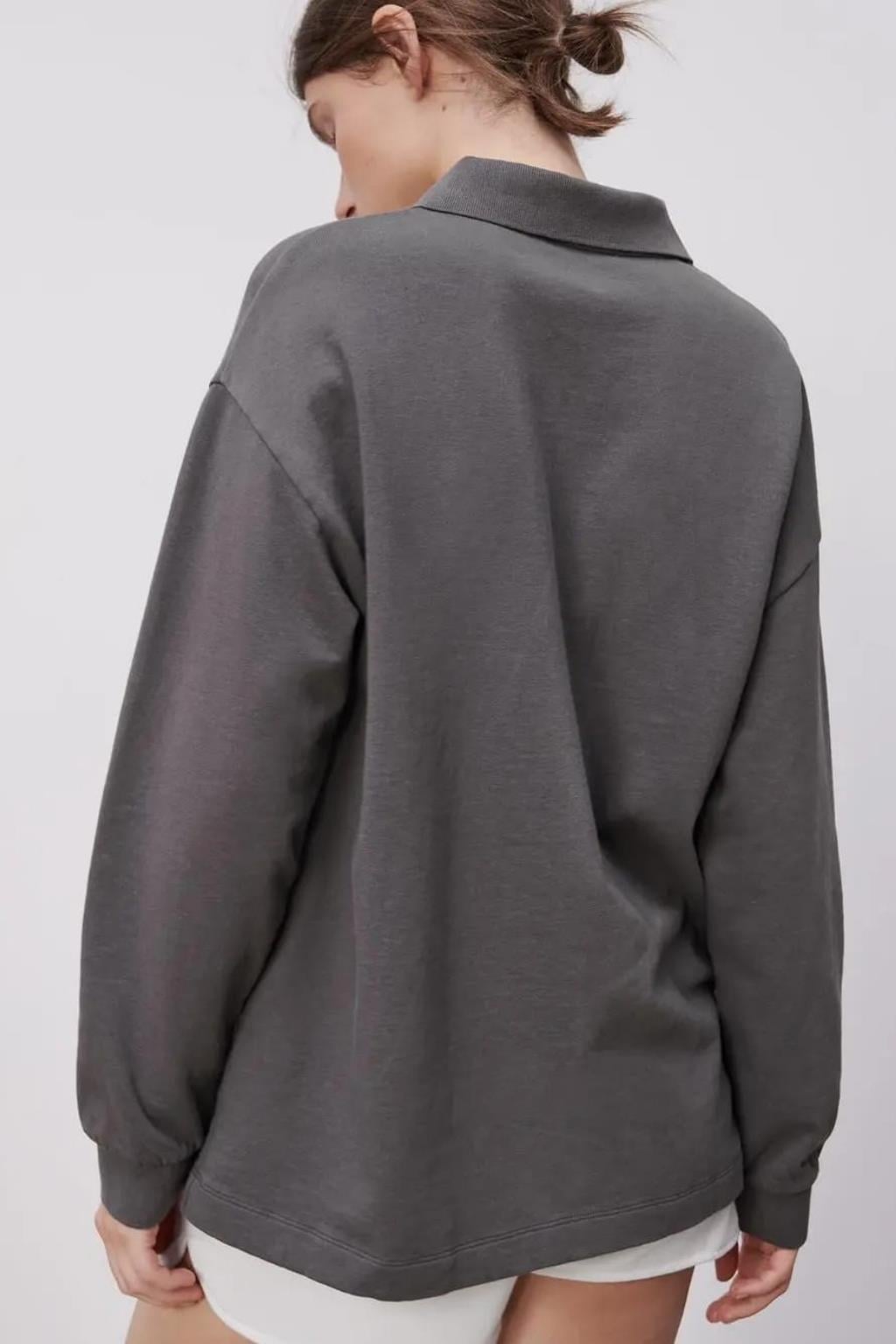 ORJ MARKA FÜME POLO YAKA UZUN KOL SWEATSHIRT