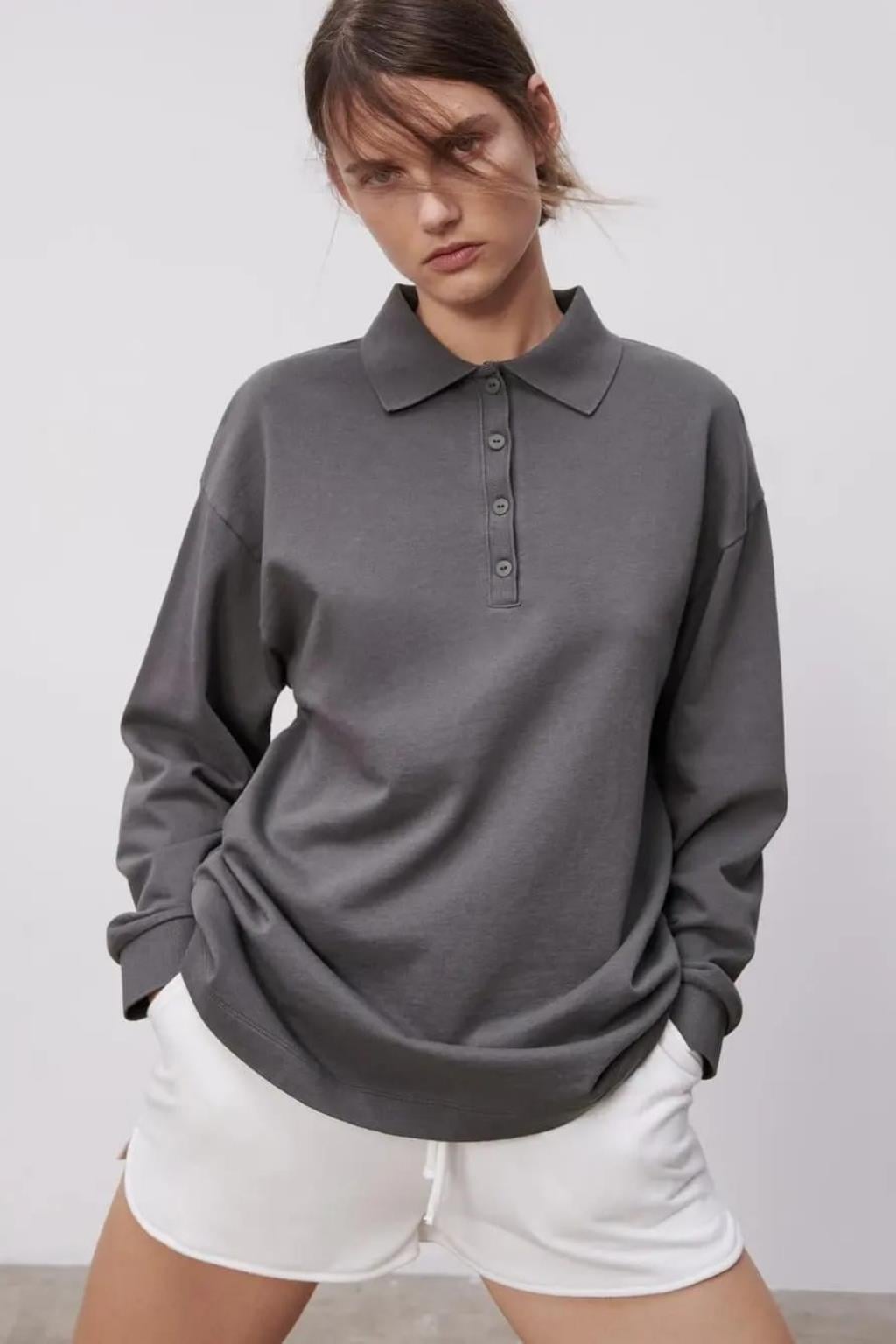 ORJ MARKA FÜME POLO YAKA UZUN KOL SWEATSHIRT