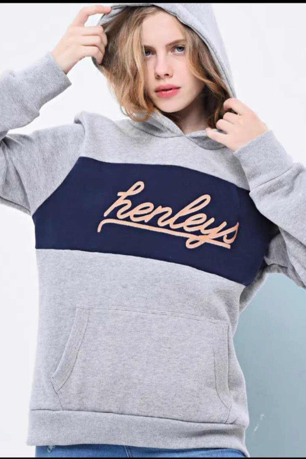 ORJ MARKA GRİ LACİVERT PANOLU BASKILI SWEATSHIRT