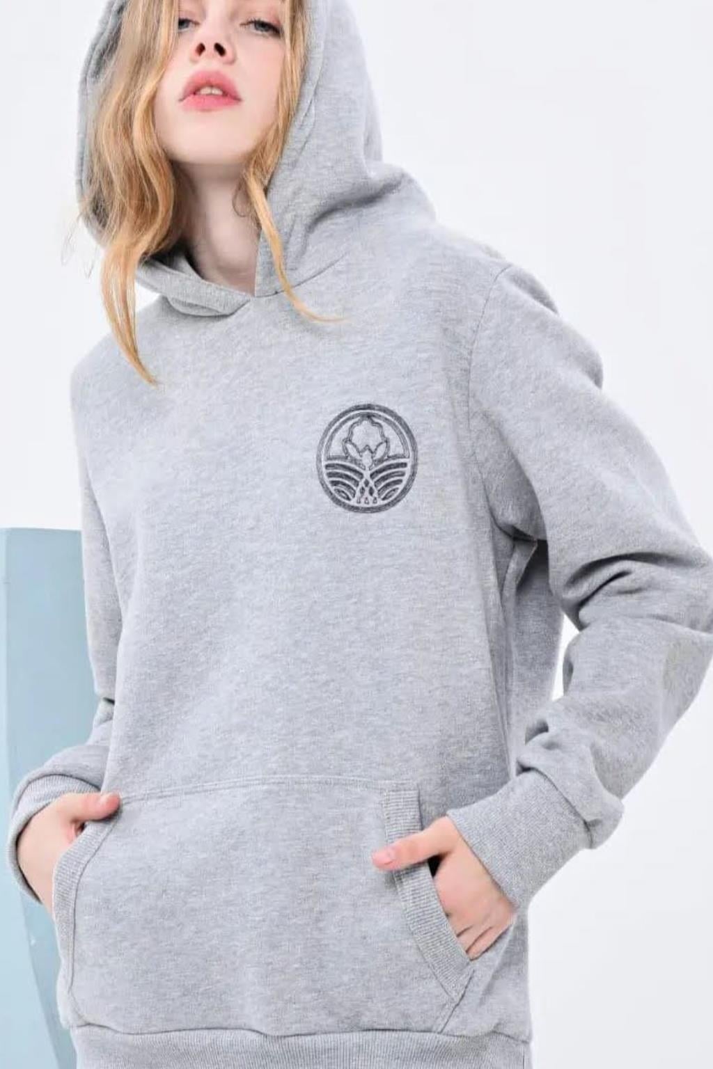 ORJ MARKA GRİ LOGO İŞLEMELİ KAPÜŞONLU SWEATSHIRT
