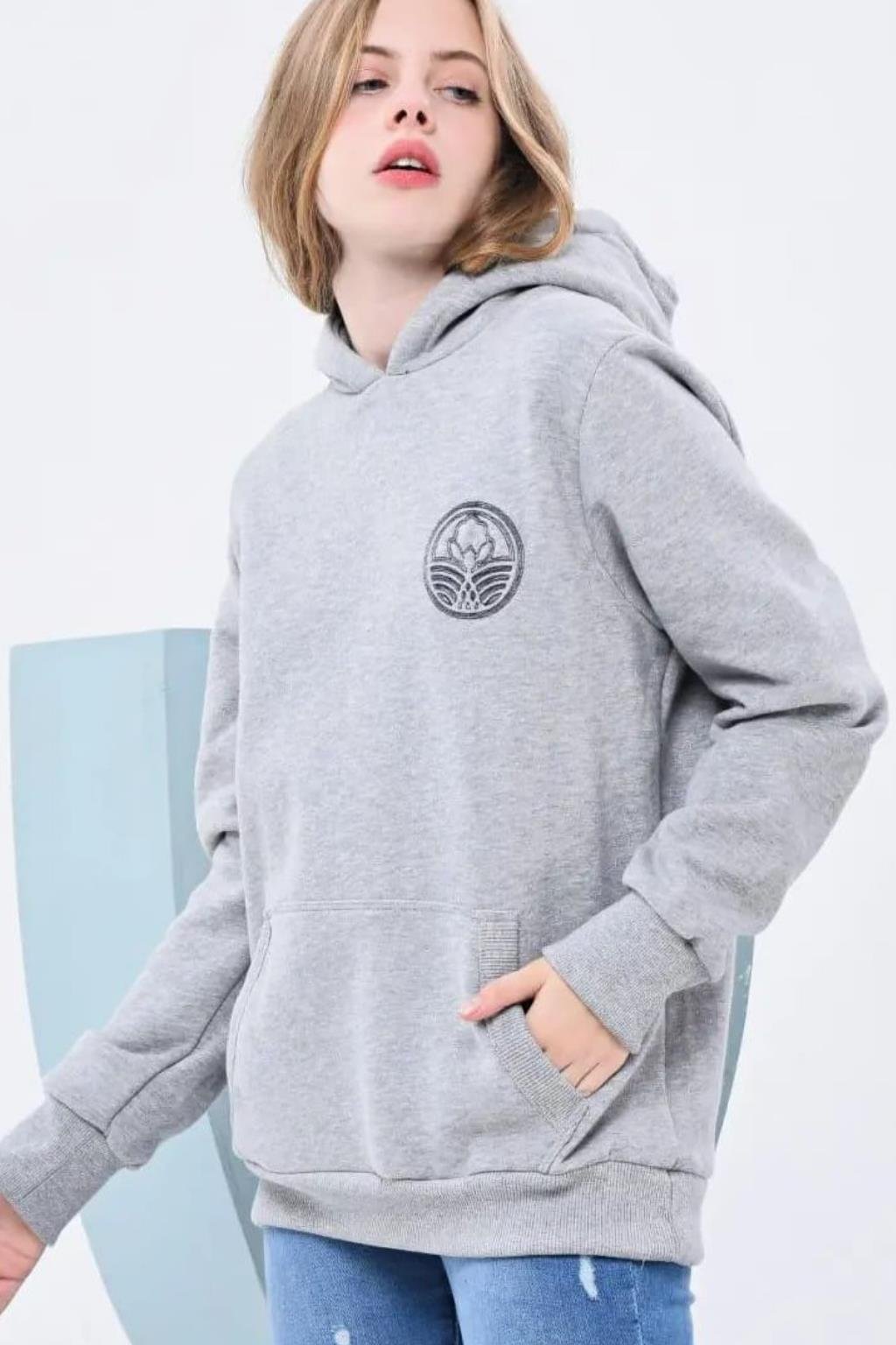 ORJ MARKA GRİ LOGO İŞLEMELİ KAPÜŞONLU SWEATSHIRT