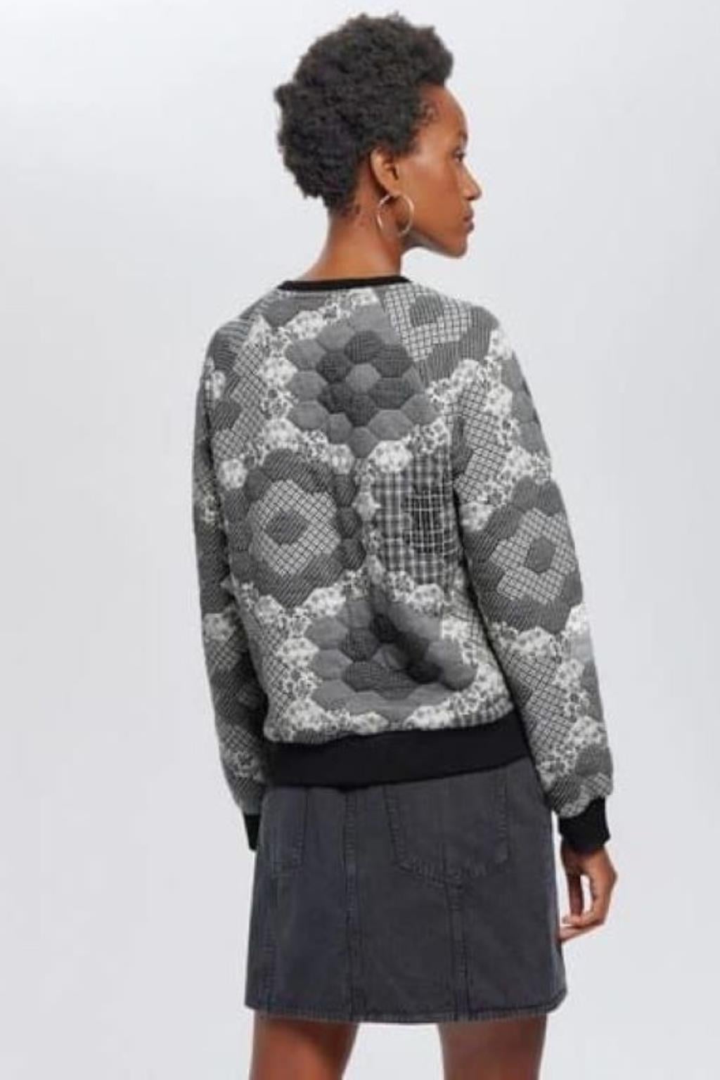 ORJ MARKA GRİ PETEK DESENLİ BİSİKLEET YAKA SWEATSHIRT