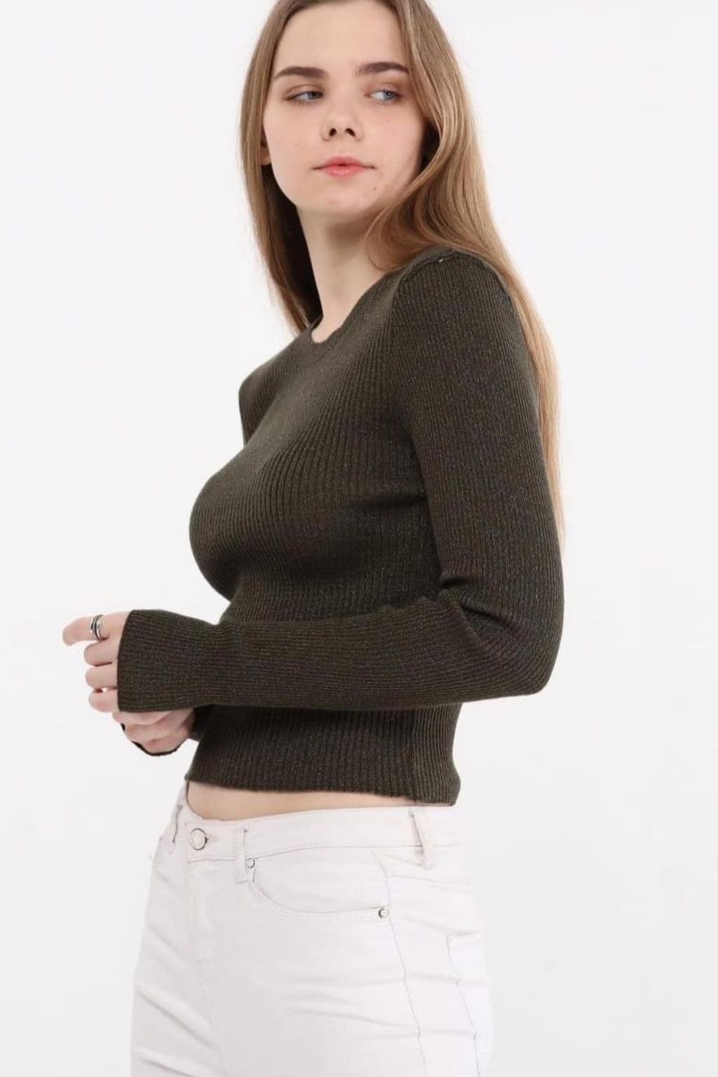 ORJ MARKA HAKİ MEVSİMLİK İNCE FİTİLLİ CROP TRİKO