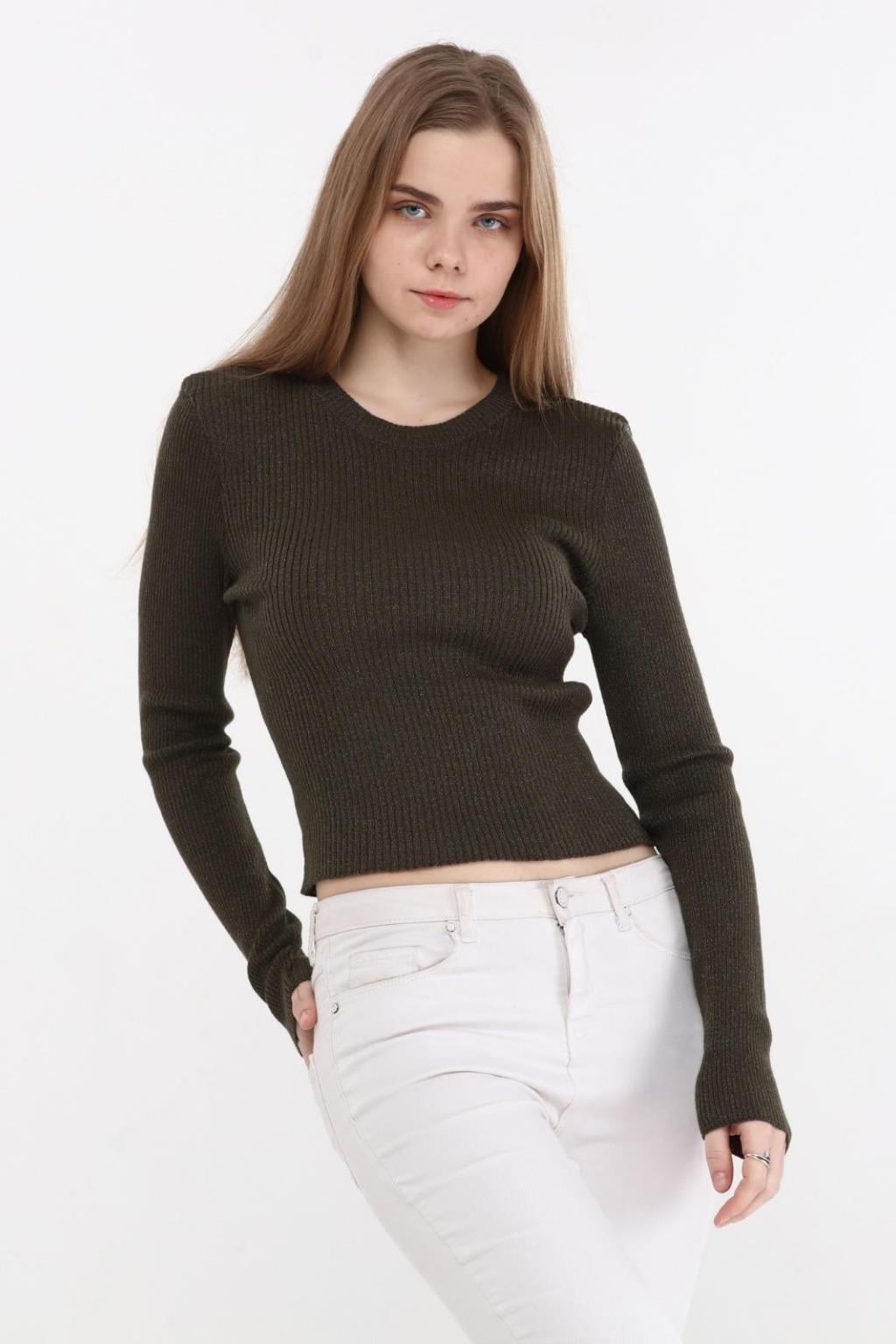 ORJ MARKA HAKİ MEVSİMLİK İNCE FİTİLLİ CROP TRİKO