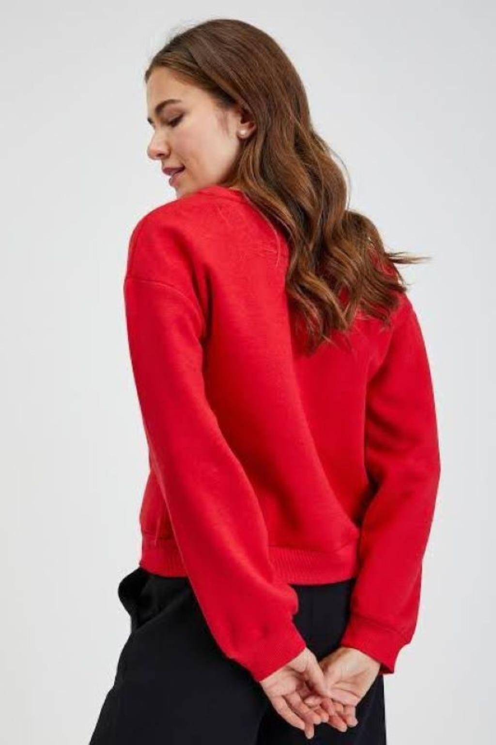 ORJ MARKA KIRMIZI FORFORLU LOVE BİSİKLET YAKA KISA SWEATSHIRT