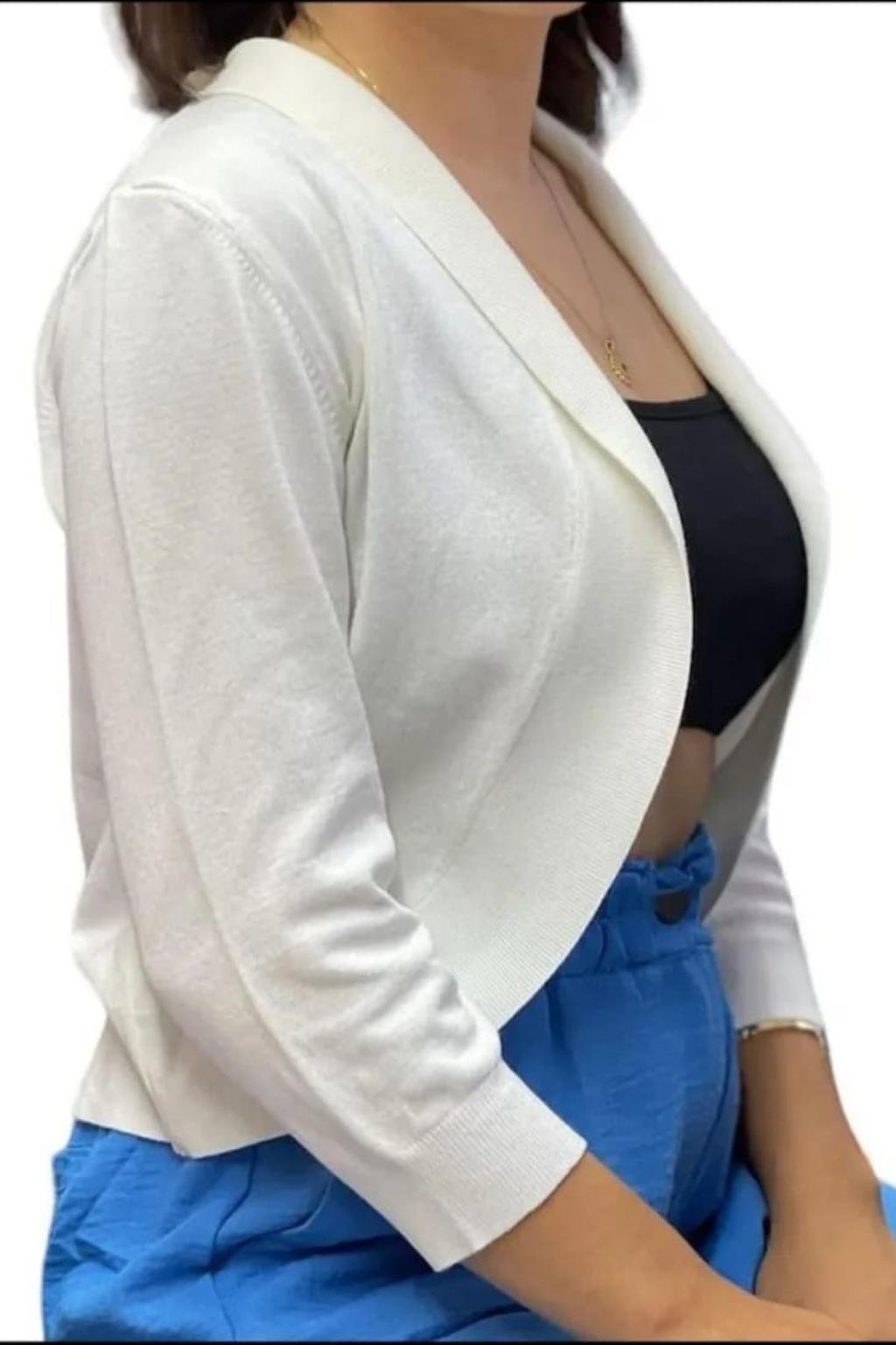 ORJ MARKA KREM BOLERO YARASA TRUVAKAR KOL CROP HIRKA