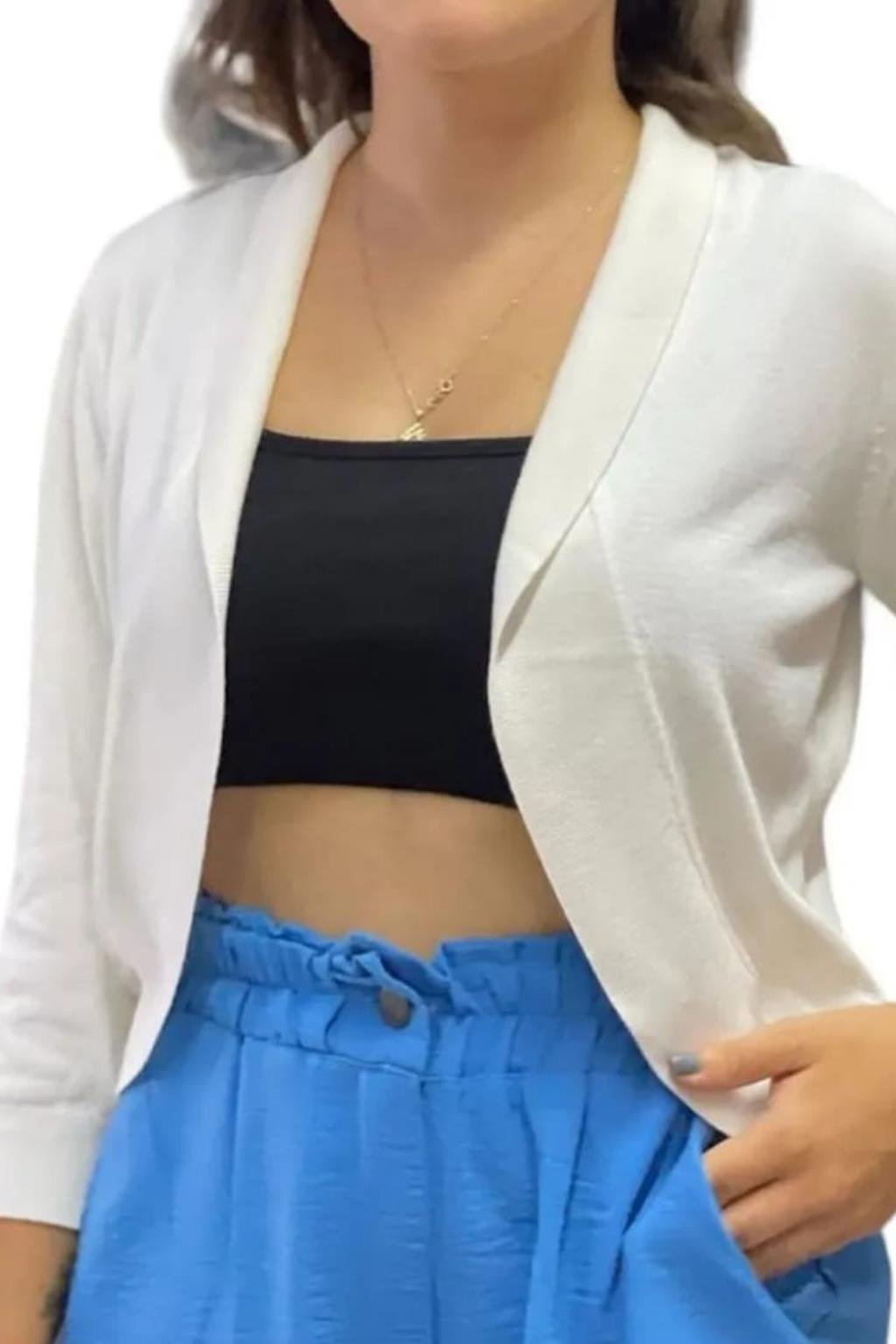 ORJ MARKA KREM BOLERO YARASA TRUVAKAR KOL CROP HIRKA
