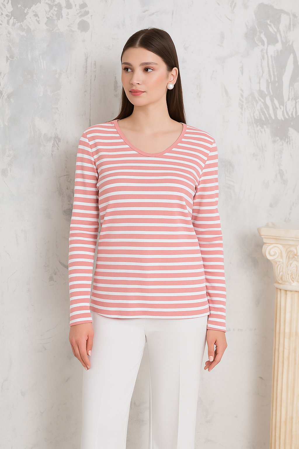 ORJ MARKA KREMİT RENGİ ÇİZGİLİ MEVSİMLİK UZUN KOL SWEATSHIRT
