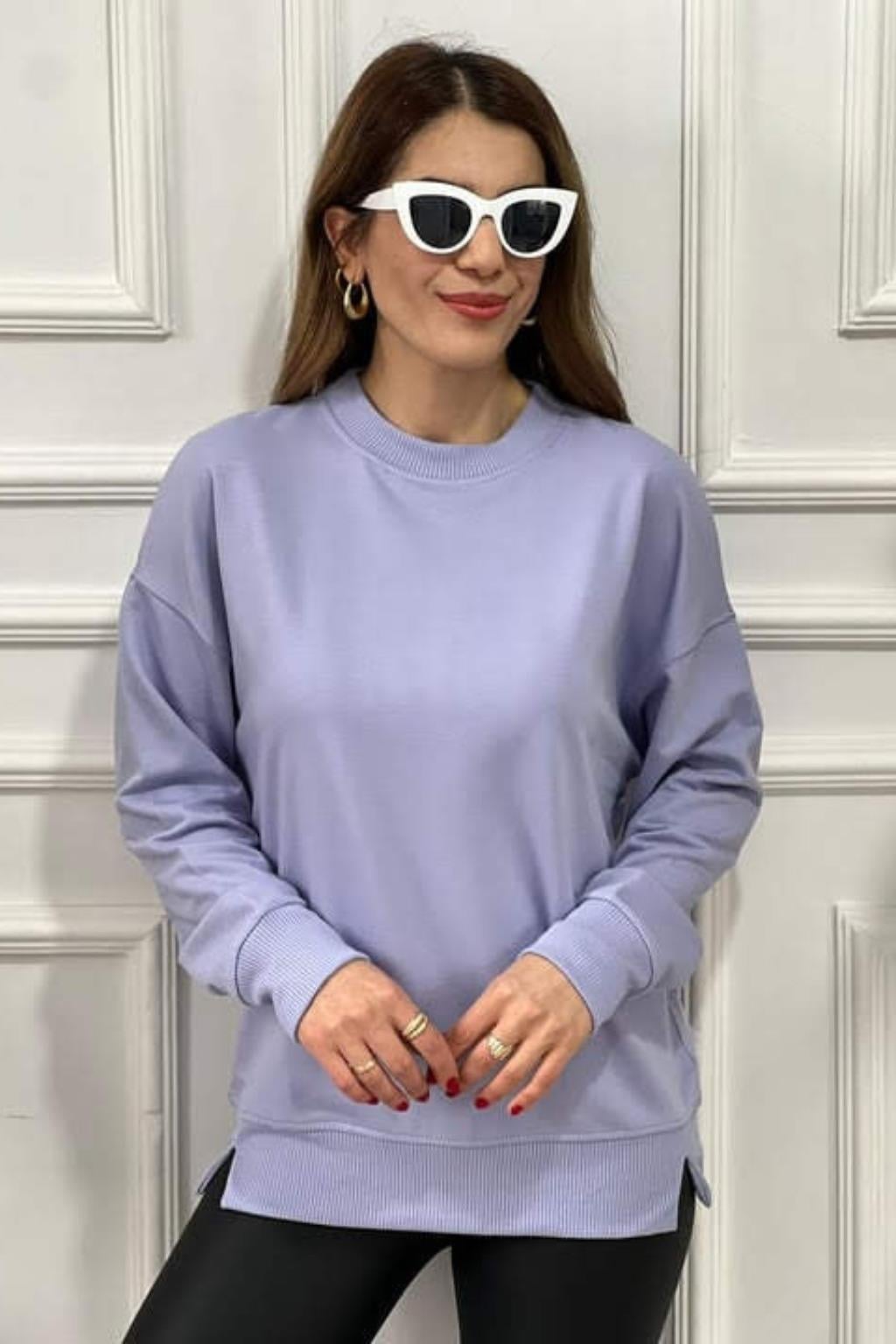 ORJ MARKA MAVİ DÜŞÜK OMUZ UZUN KOL SWEATSHIRT