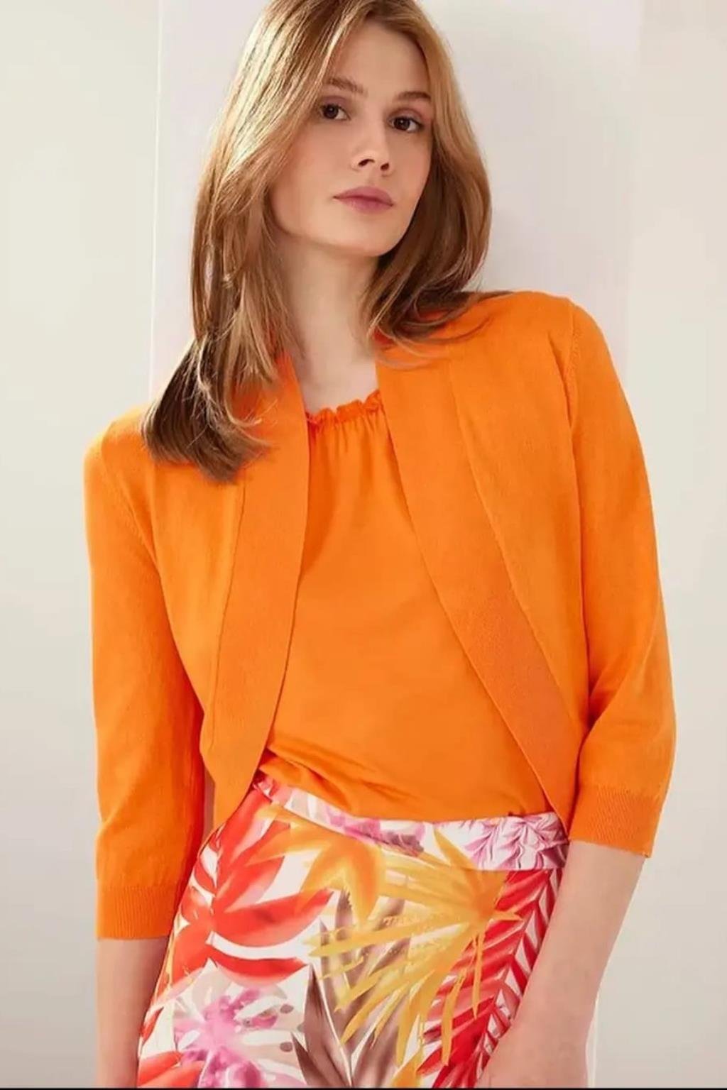 ORJ MARKA ORANGE BOLERO YARASA TRUVAKA KOL CROP HIRKA