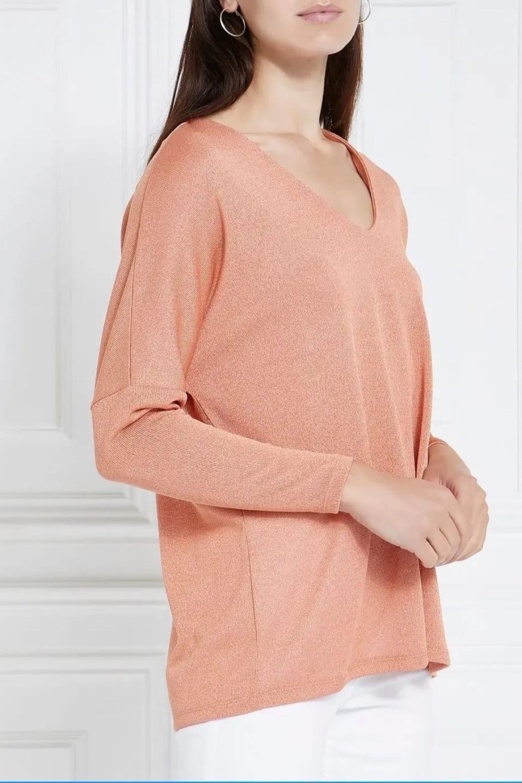 ORJ MARKA ORANGE İNCE V YAKA OVERSIZE ÖRME BLUZ