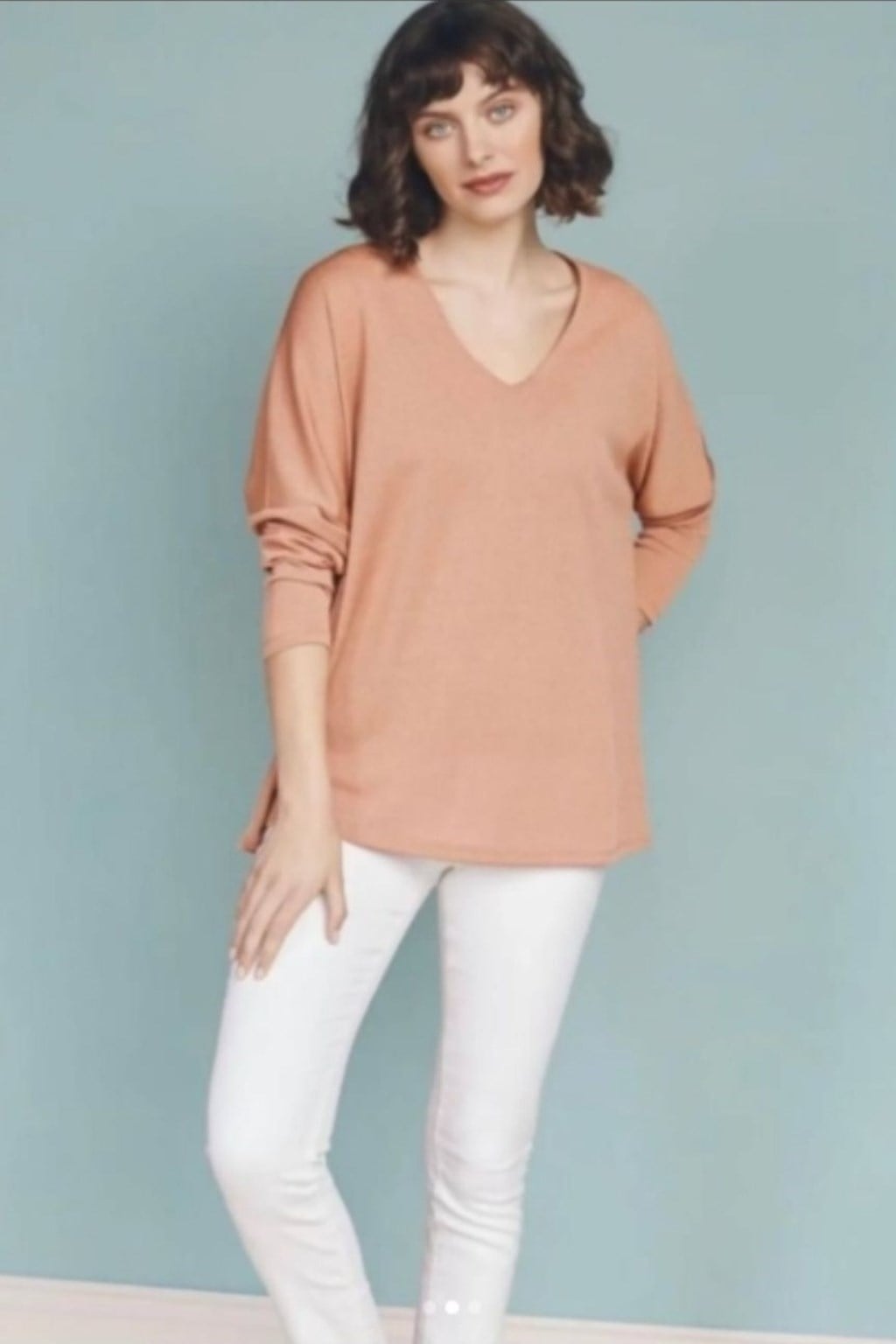 ORJ MARKA ORANGE İNCE V YAKA OVERSIZE ÖRME BLUZ