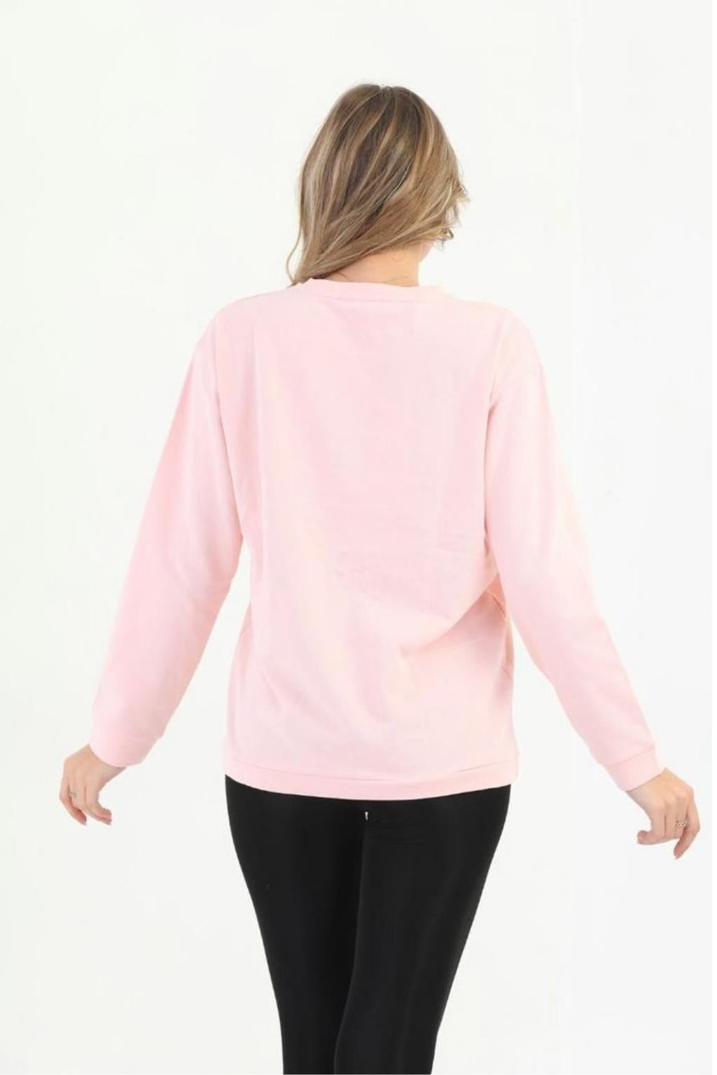 ORJ MARKA PEMBE BASKILI BİSİKLET YAKA UZUN KOL SWEATSHIRT