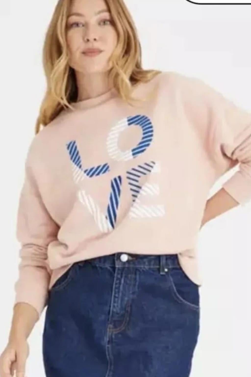 ORJ MARKA PEMBE BİSİKLET YAKA BASKILI SWEATSHIRT