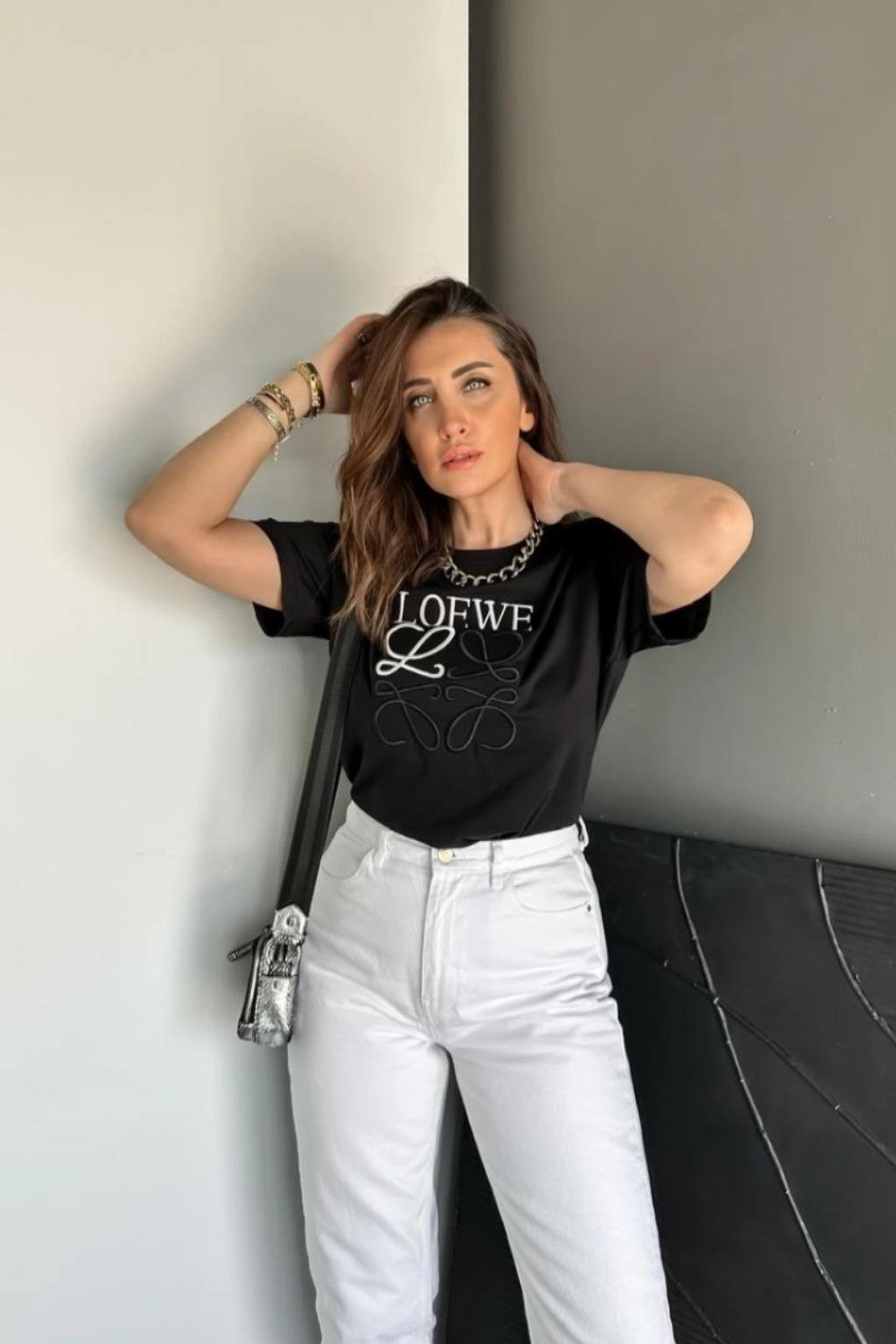 ORJ MARKA SİYAH BASKILI BİSİKLET YAKA T-SHIRT