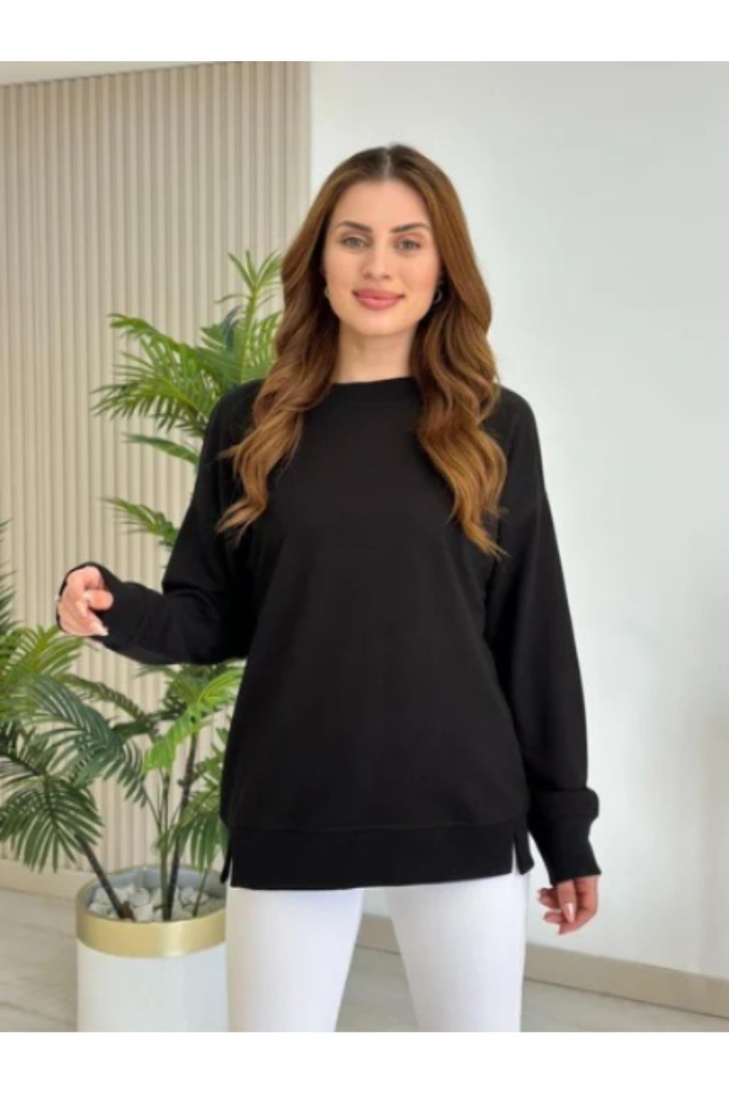 ORJ MARKA SİYAH DÜŞÜK OMUZ UZUN KOL SWEATSHIRT