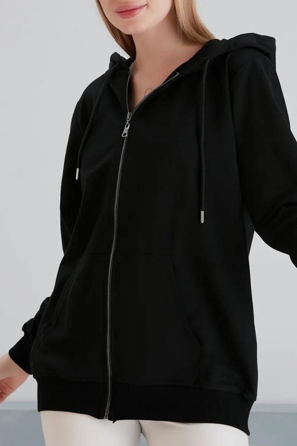 ORJ MARKA SİYAH KAPÜŞONLU UZUN KOL ARKA DİGİTAL BASKILI SWEATSHIRT