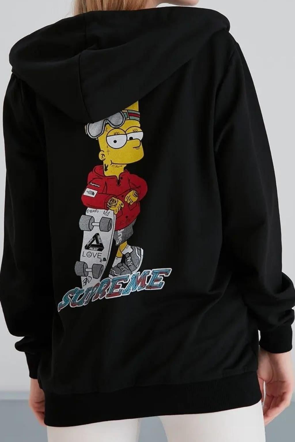 ORJ MARKA SİYAH KAPÜŞONLU UZUN KOL ARKA DİGİTAL BASKILI SWEATSHIRT