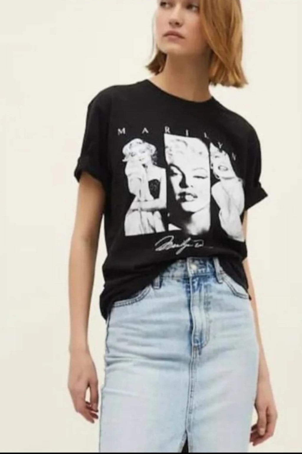 ORJ MARKA SİYAH MARILYN MONROE BASKILI T-SHIRT