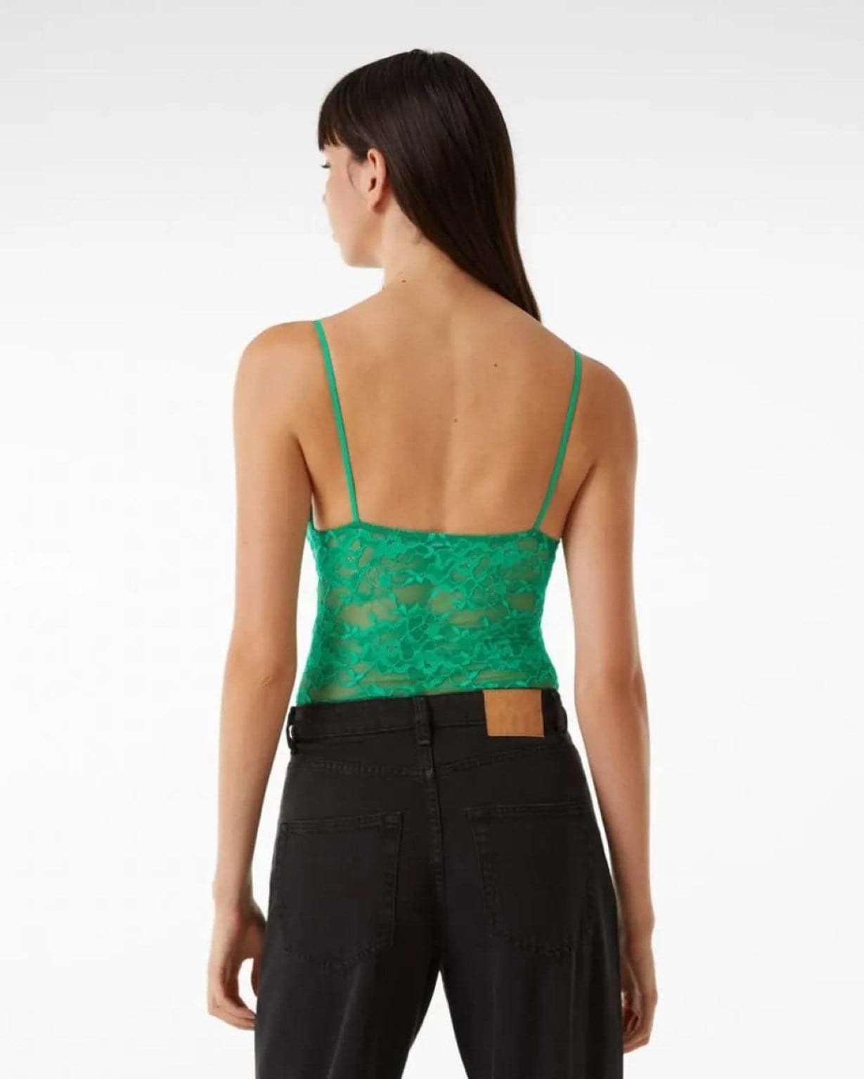 ORJ MARKA YEŞİL TRANSPARAN ASKILI ÇITÇITLI BODYSUIT