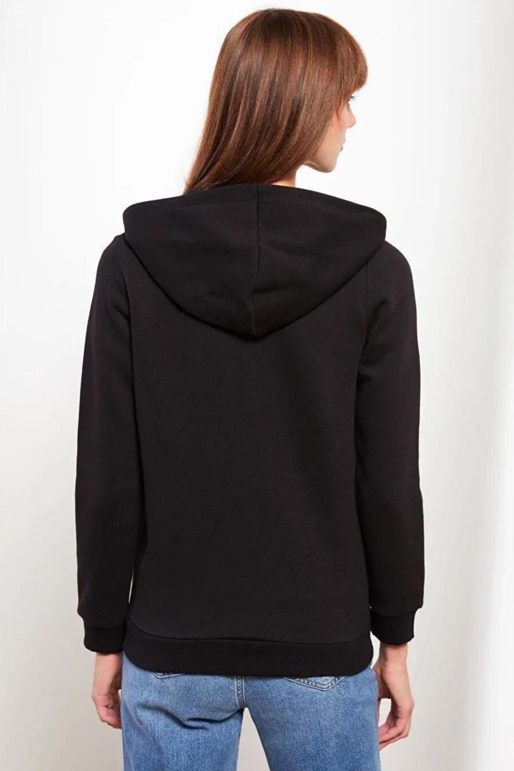 ORJ SİYAH KAPÜŞONLU BASİC SWEATSHIRT