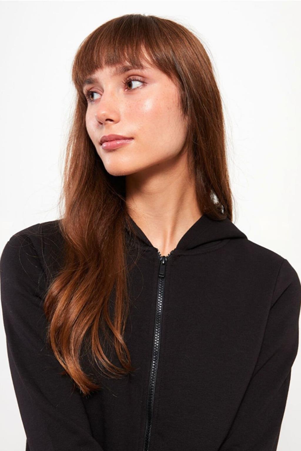 ORJ SİYAH KAPÜŞONLU BASİC SWEATSHIRT