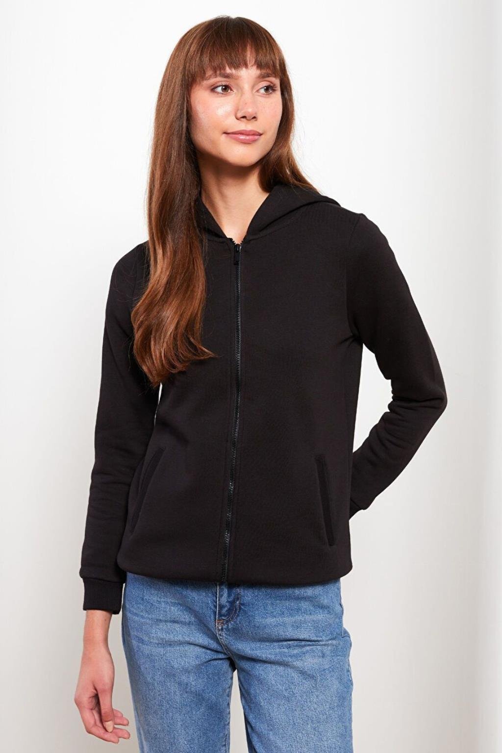ORJ SİYAH KAPÜŞONLU BASİC SWEATSHIRT