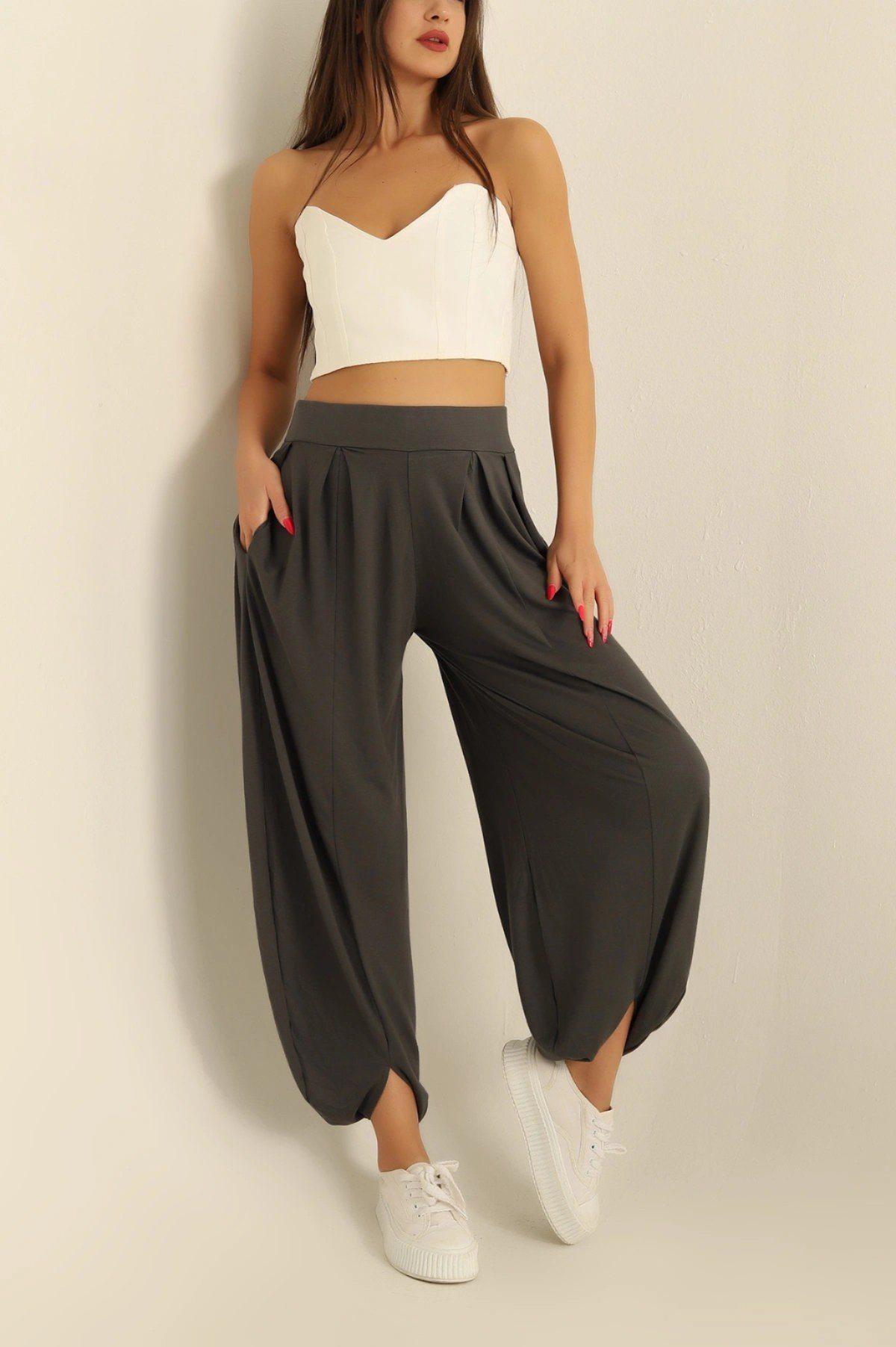 OYSHO MODEL ANTRASİT KONFORT DELUKS MODAL ŞALVAR PANTOLON