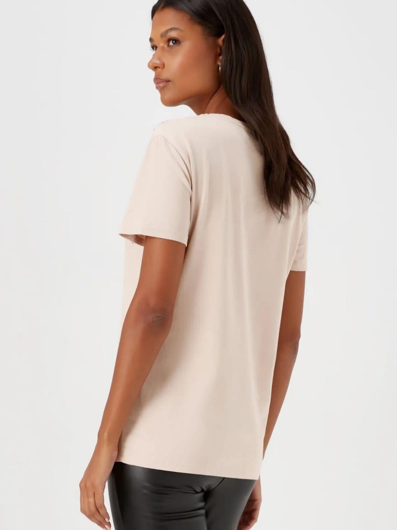 PAPAYA ORJ EKRU PUL İŞLEMELİ T-SHIRT